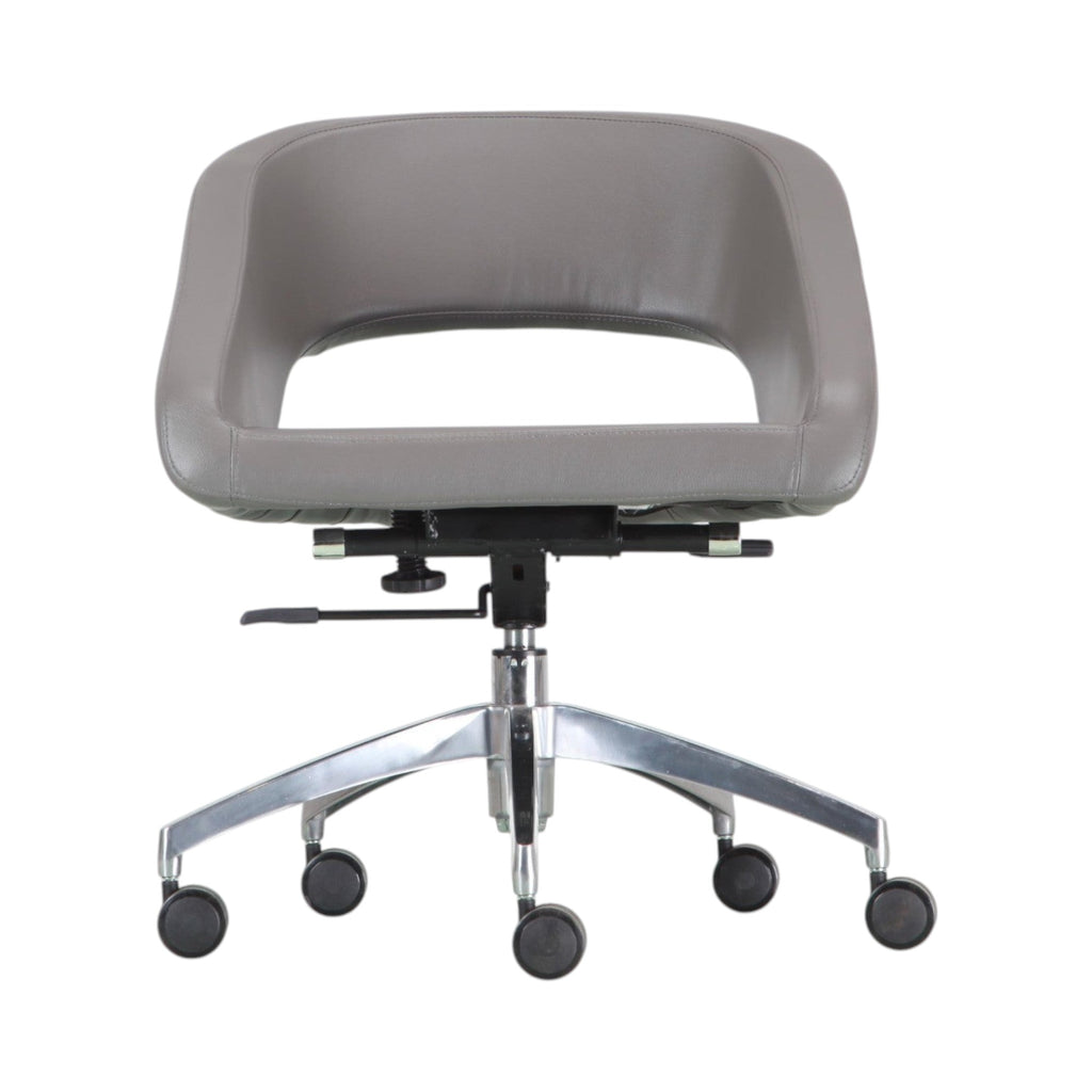 Xiaoyaozuo office chair modern executive chair in grey faux leather with polished chrome base and casters.