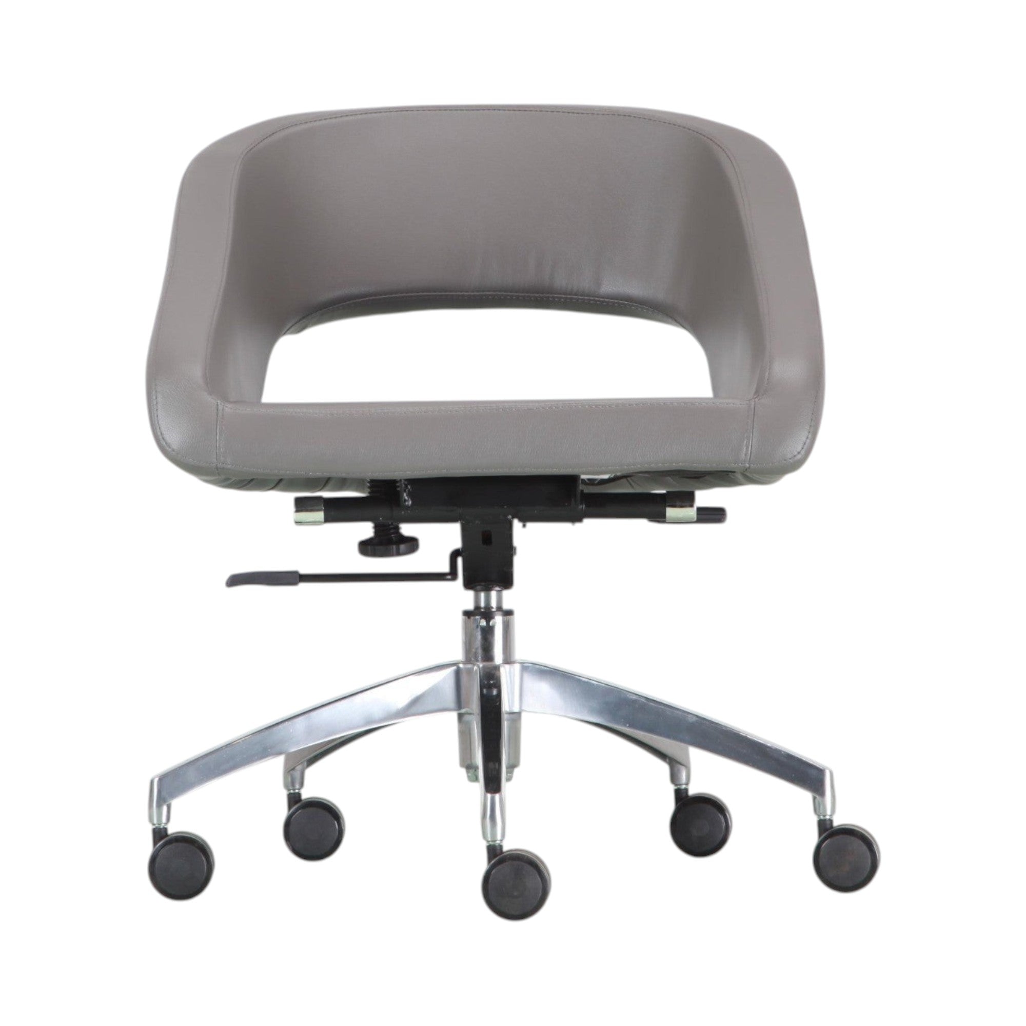 Xiaoyaozuo office chair modern executive chair in grey faux leather with polished chrome base and casters.