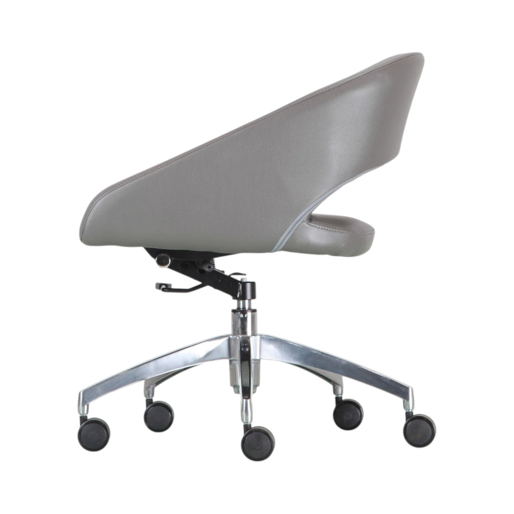 Xiaoyaozuo office chair modern executive chair in grey faux leather with polished chrome base and casters.