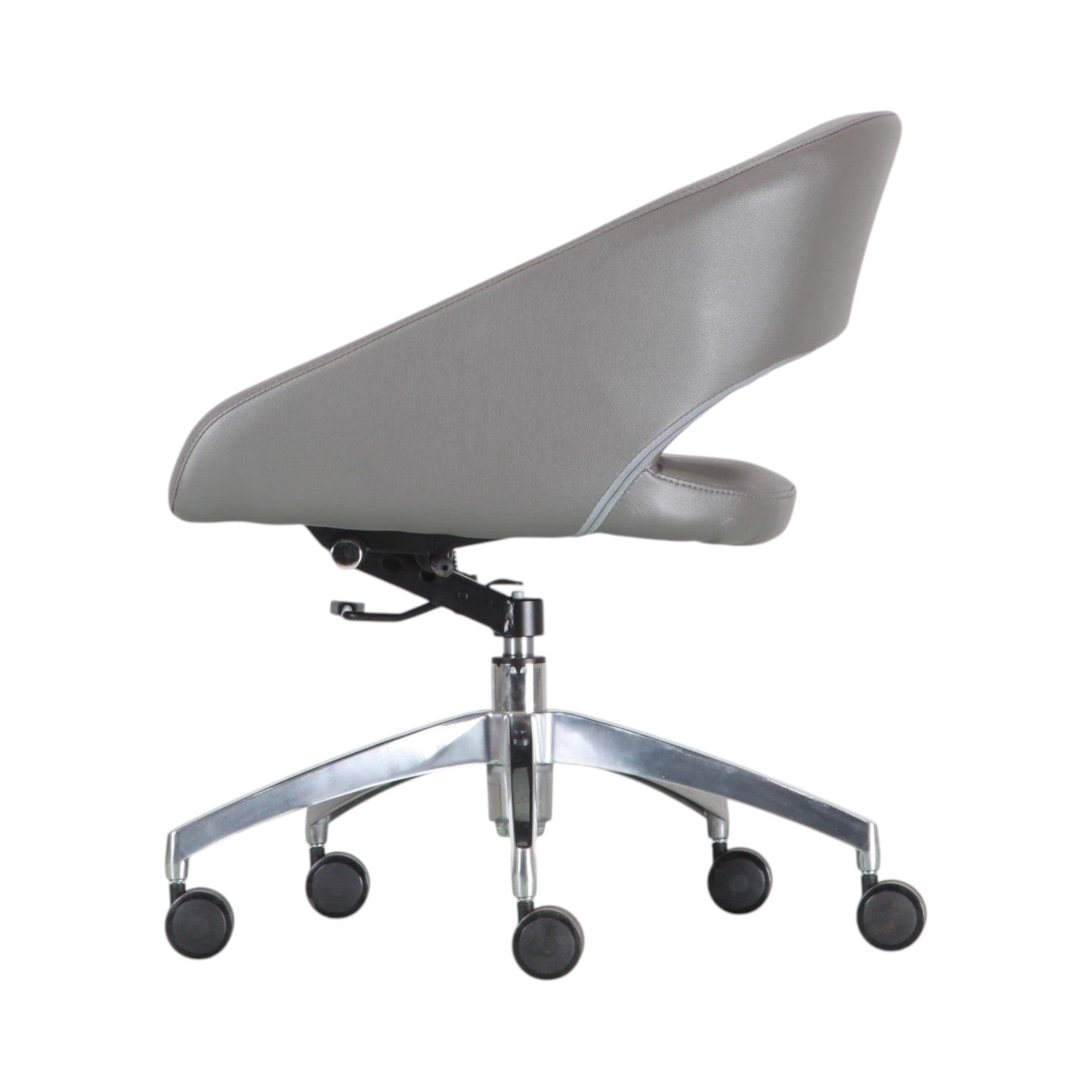 Xiaoyaozuo office chair modern executive chair in grey faux leather with polished chrome base and casters.