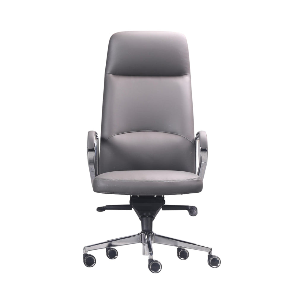 Xiaoyaozuo office chair executive high back grey faux leather ergonomic office chair with chrome accents and casters