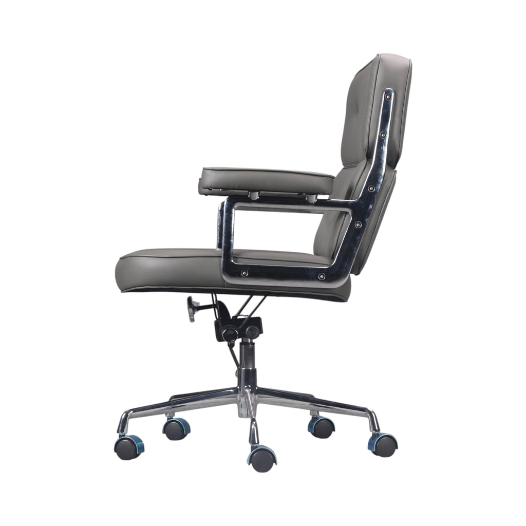 Xiaoyaozuo office chair executive management chair in grey faux leather with tufted design and chrome accents.