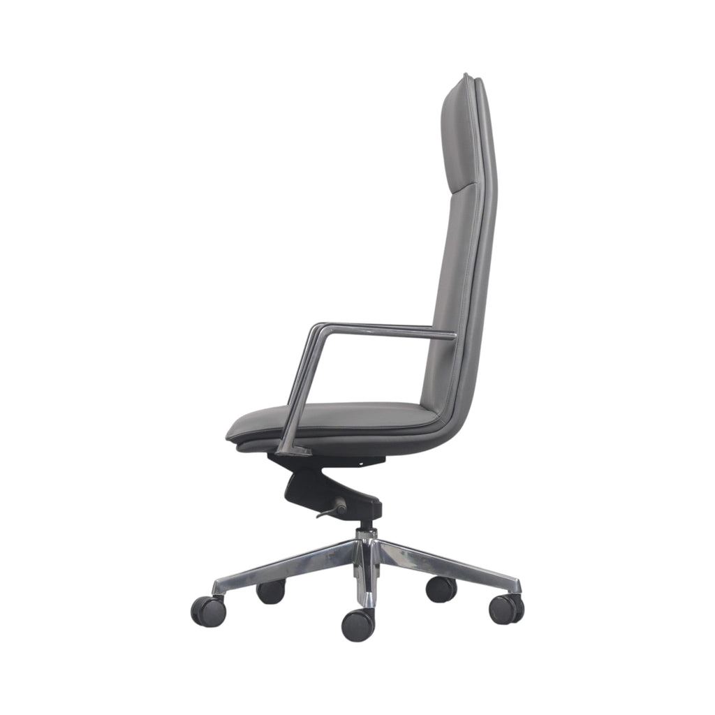 Xiaoyaozuo office chair executive high back chair in grey faux leather with polished chrome armrests and base on casters.