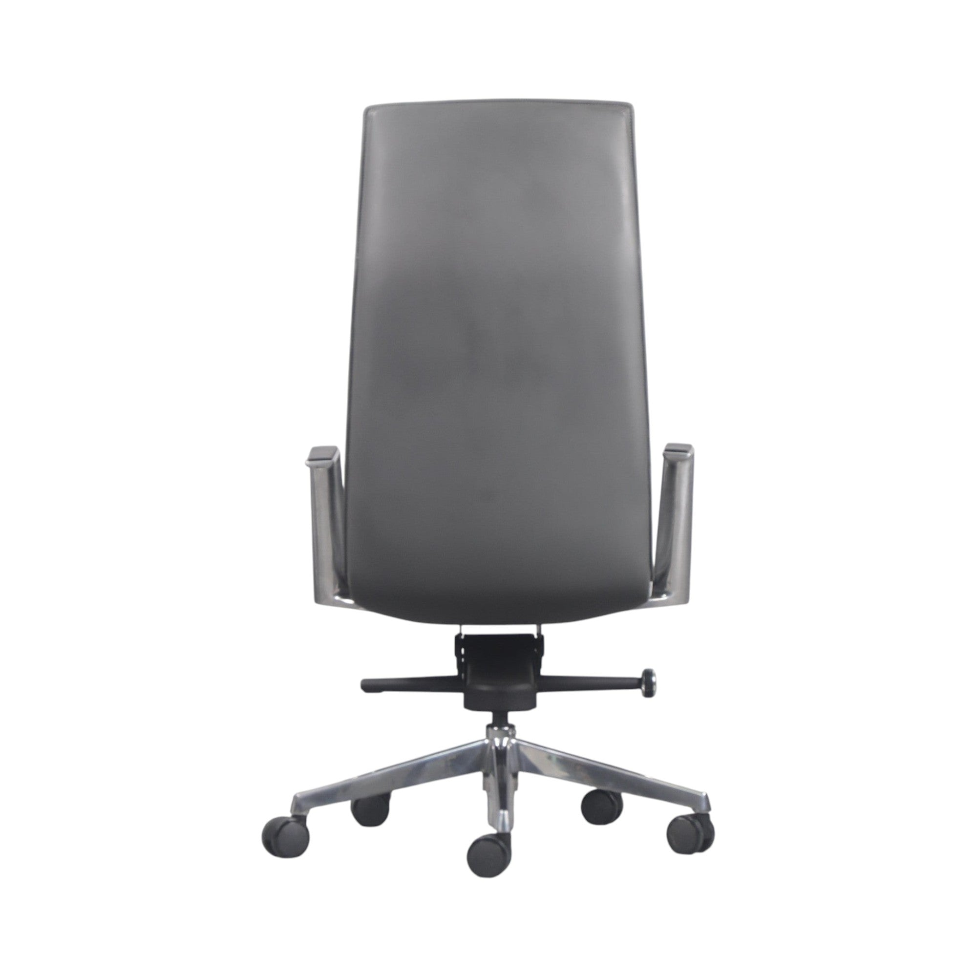 Xiaoyaozuo office chair executive high back chair in grey faux leather with polished chrome armrests and base on casters.