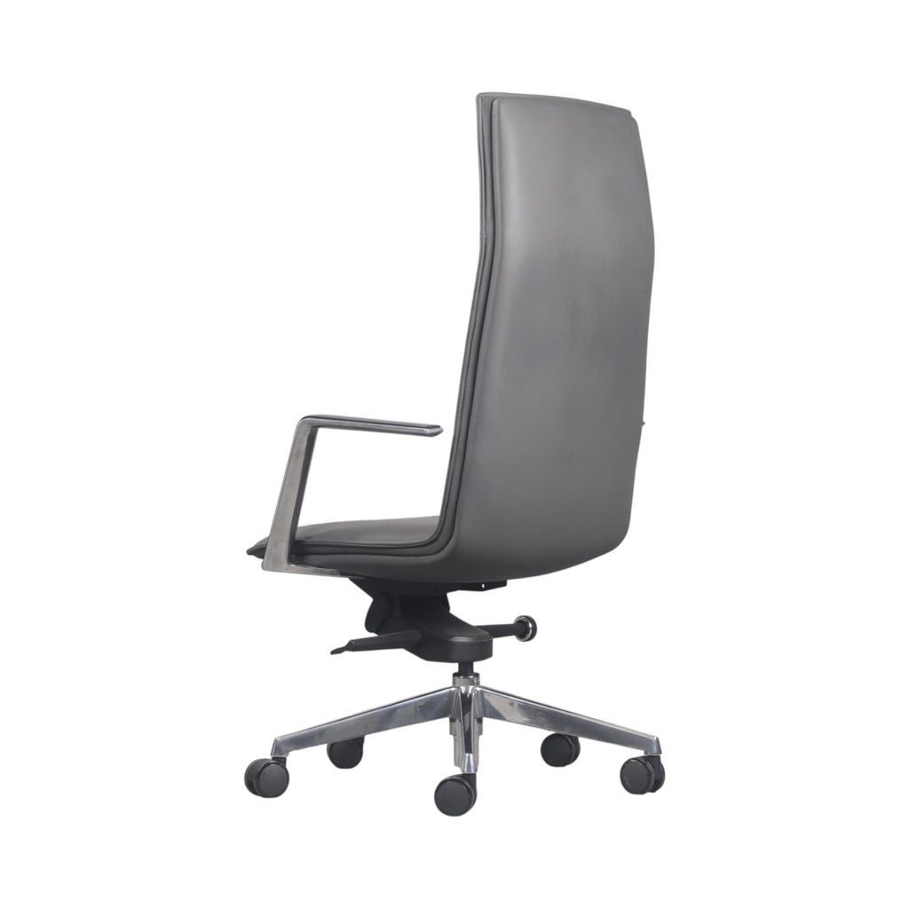 Xiaoyaozuo office chair executive high back grey faux leather chair with polished chrome armrests and base.