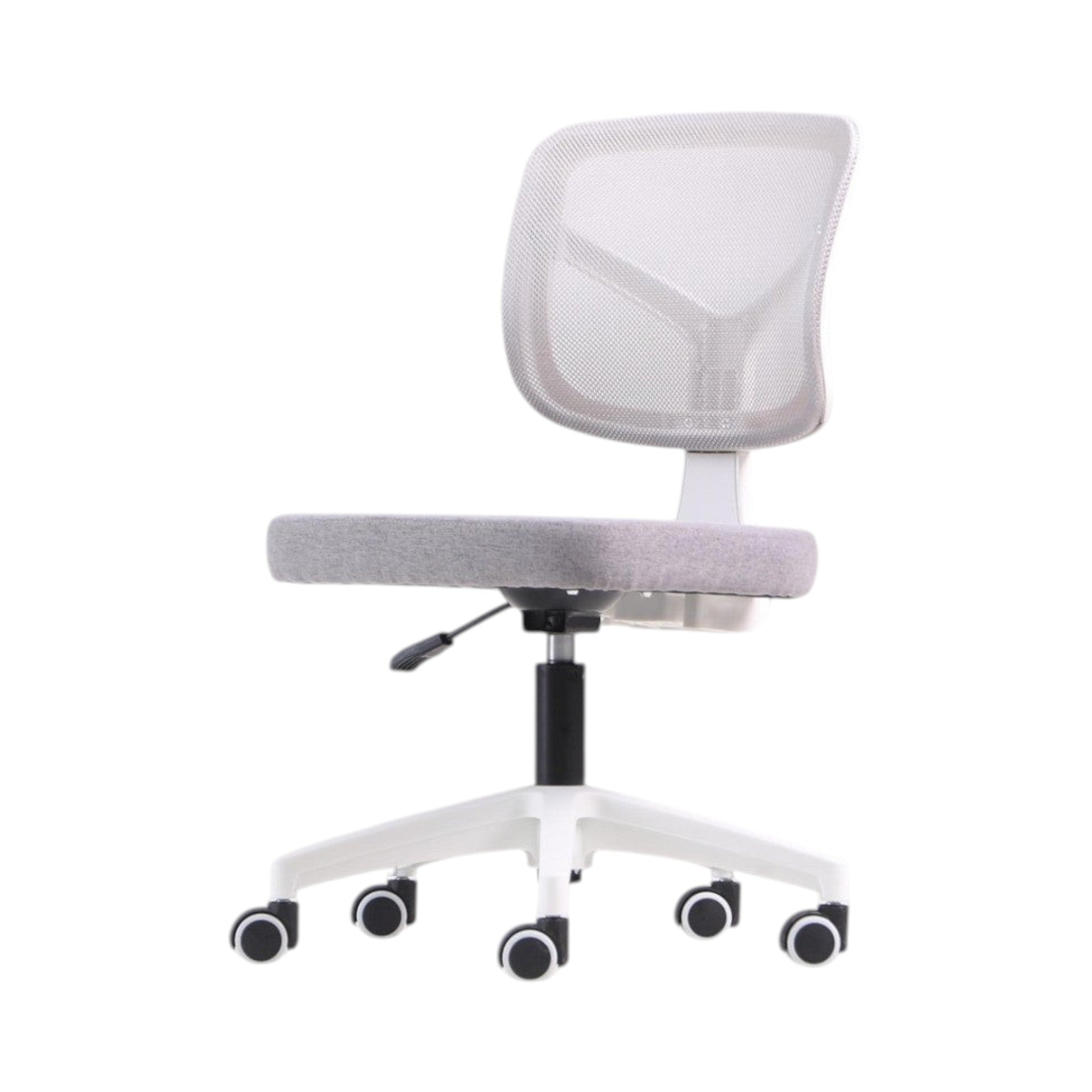 Xiaoyaozuo office chair: grey fabric seat and white mesh back ergonomic office chair with adjustable height and casters.