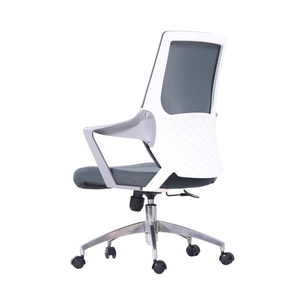 Xiaoyaozuo office chair: grey ergonomic mesh office chair with white frame, padded seat, and adjustable height on casters.