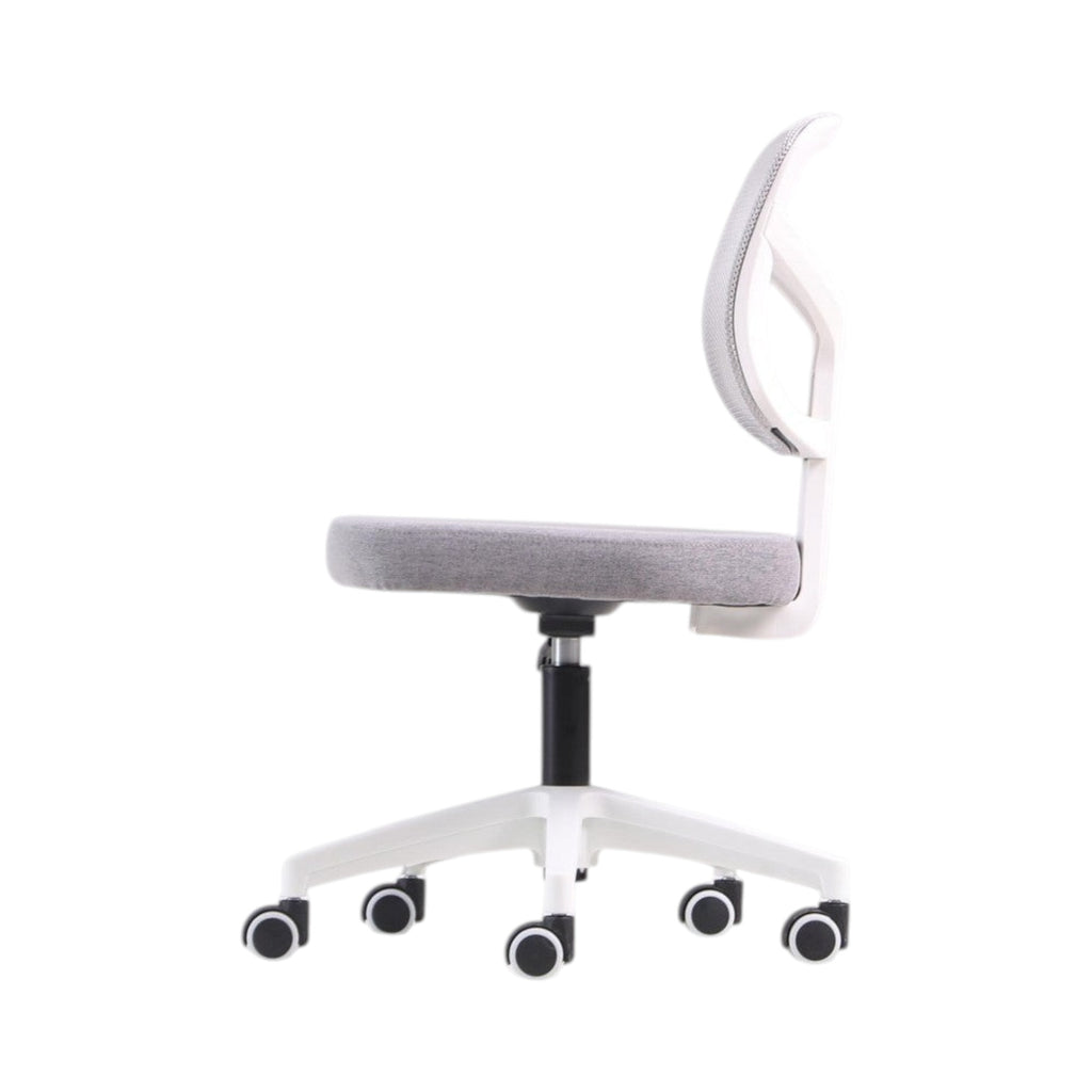 Xiaoyaozuo office chair: grey fabric seat and breathable white mesh back ergonomic office chair with casters.