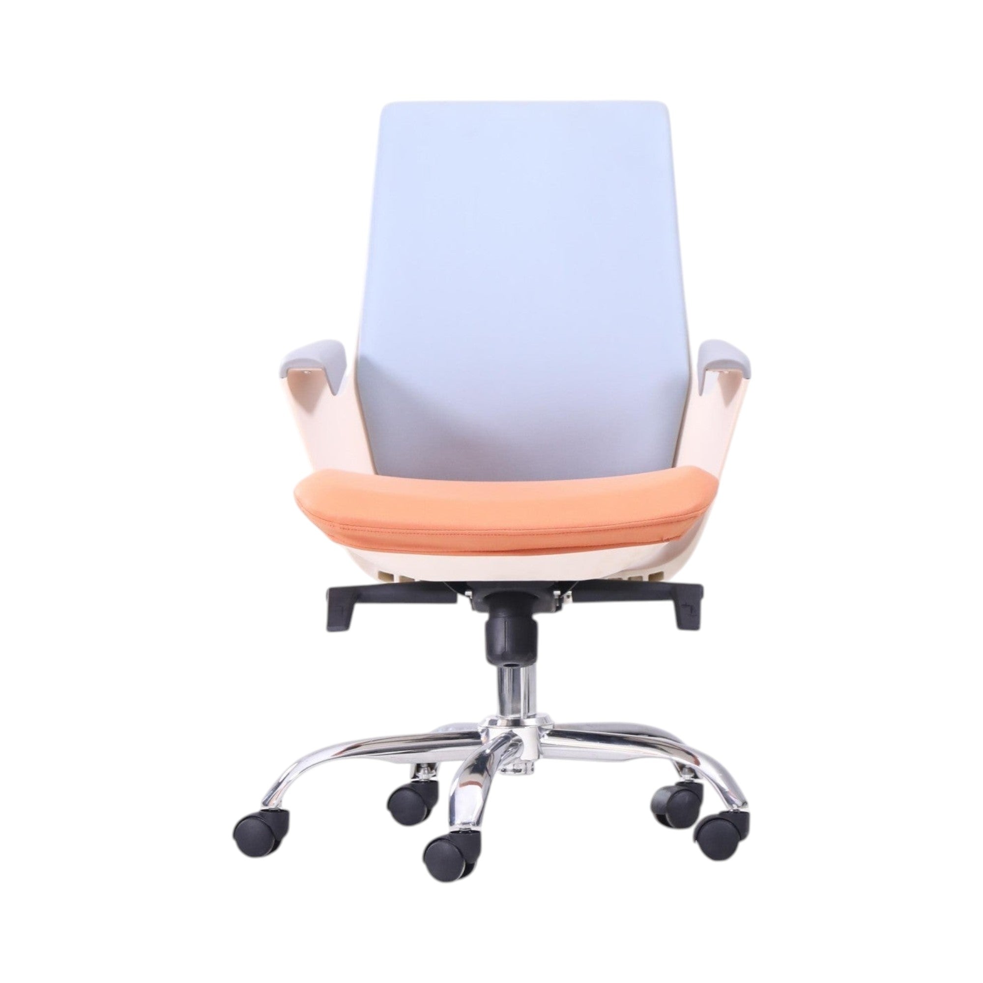 Xiaoyaozuo office chair with light blue backrest and orange seat, ergonomic design, swivel base with casters.