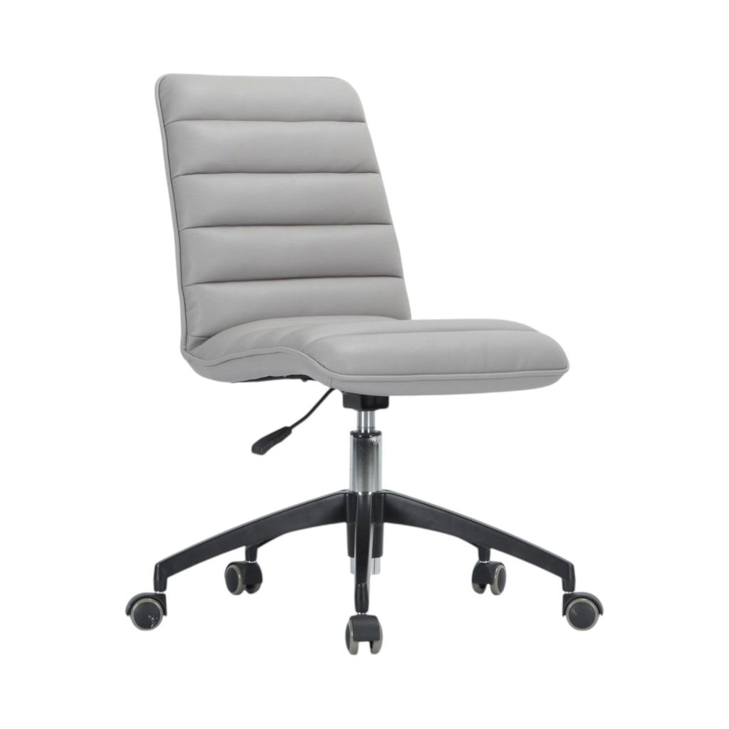 Xiaoyaozuo office chair, modern light grey faux leather executive chair with horizontal stitching, adjustable height, and casters.