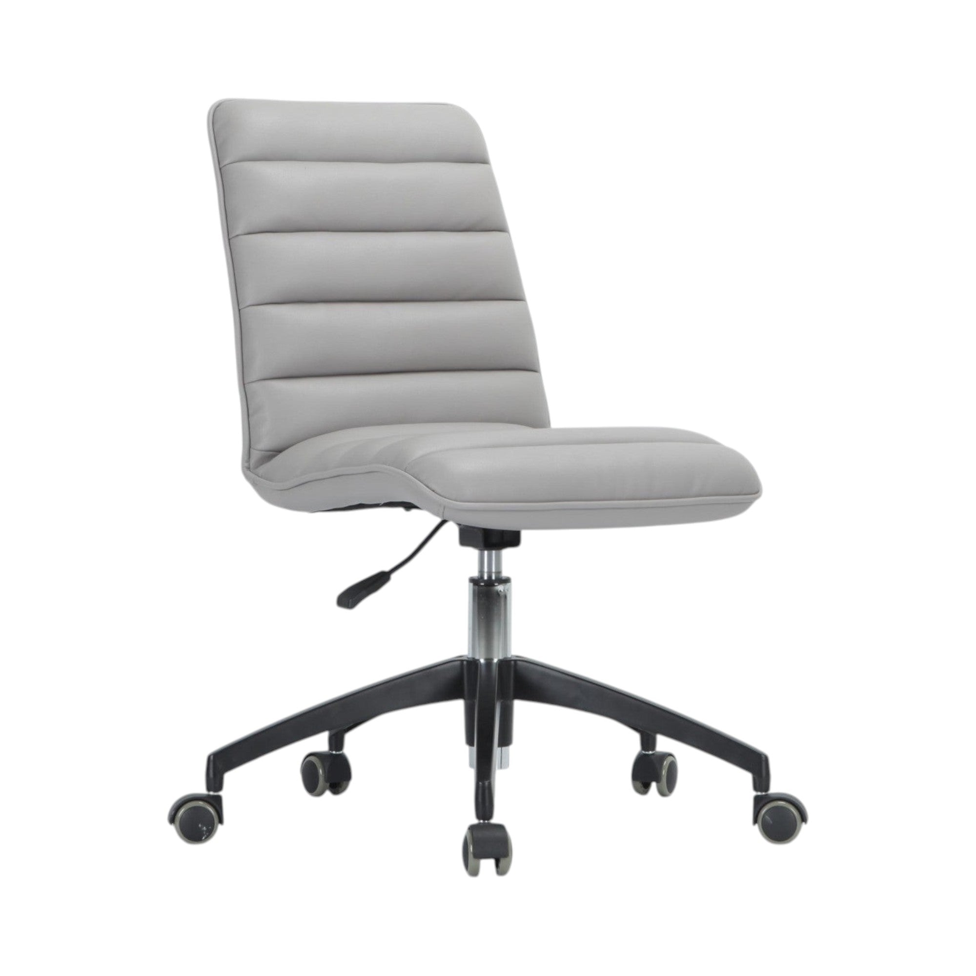 Xiaoyaozuo office chair, modern light grey faux leather executive chair with horizontal stitching, adjustable height, and casters.