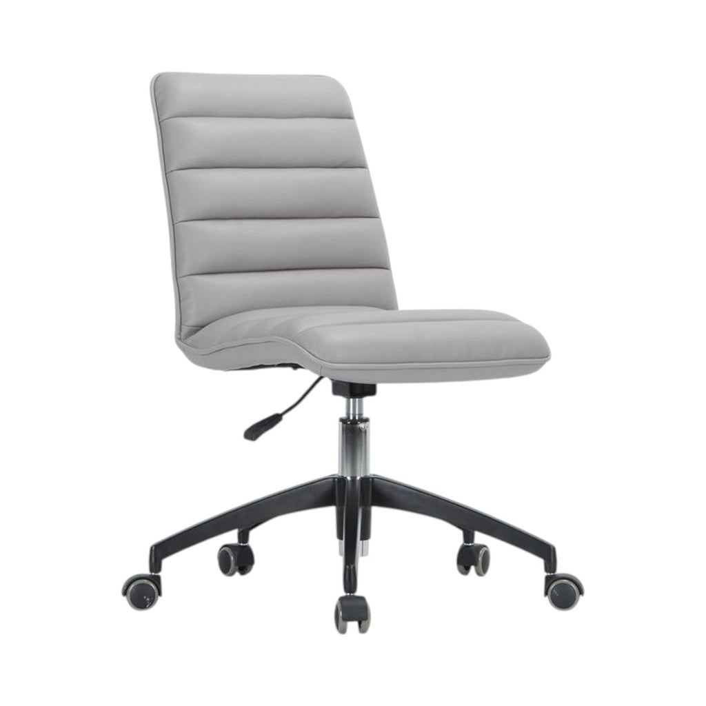 Xiaoyaozuo office chair, modern light grey faux leather executive chair with horizontal stitching, adjustable height, and casters.