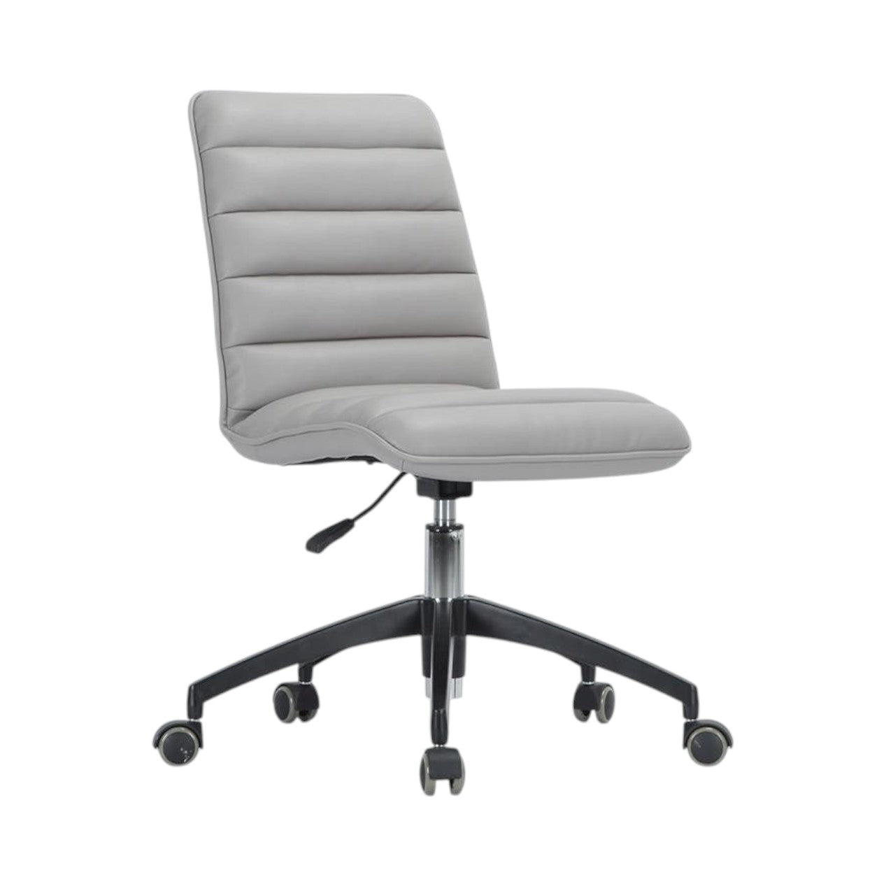 Xiaoyaozuo office chair, modern light grey faux leather executive chair with horizontal stitching, adjustable height, and casters.