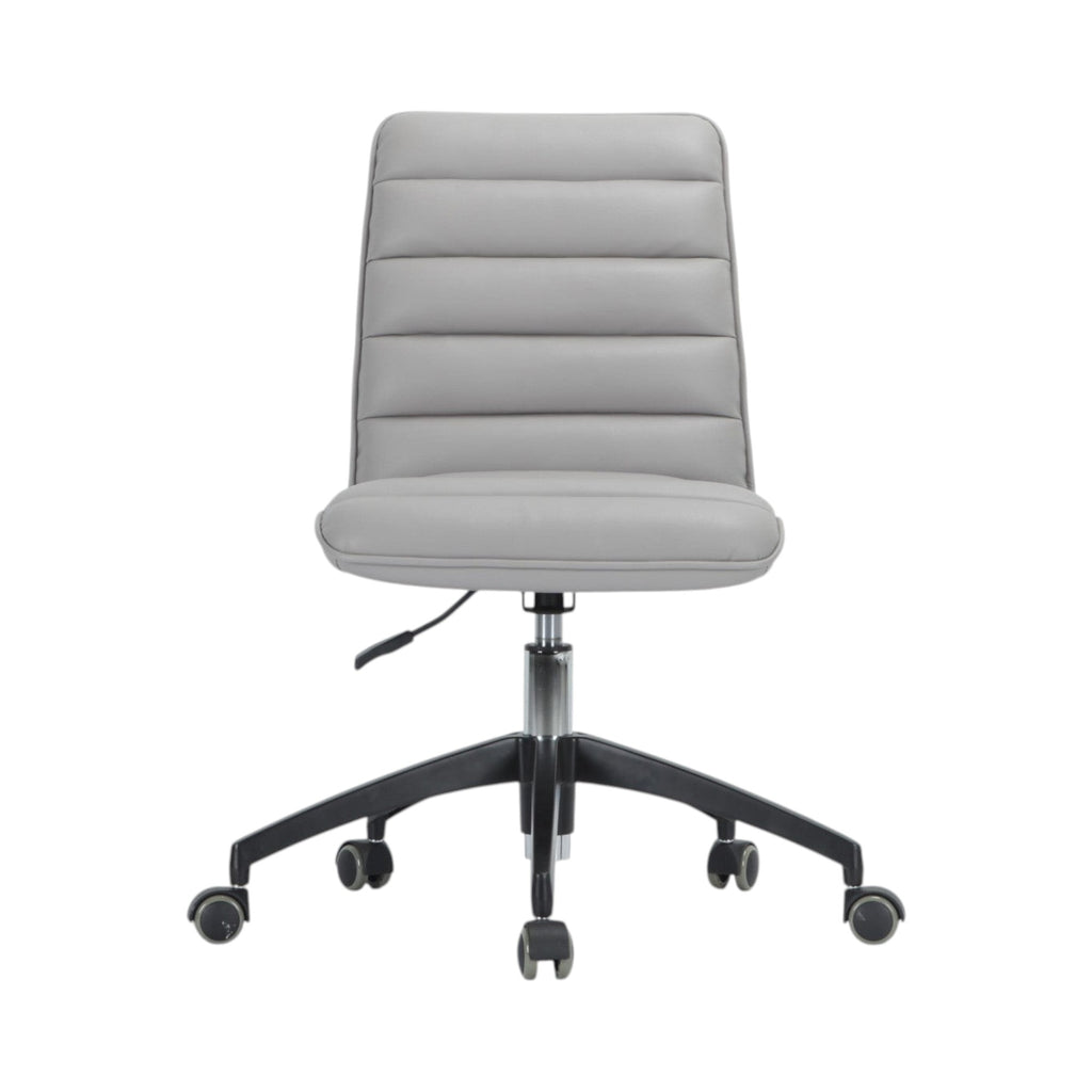 Xiaoyaozuo office chair modern executive chair in light grey faux leather with horizontal stitching, adjustable height, and casters.
