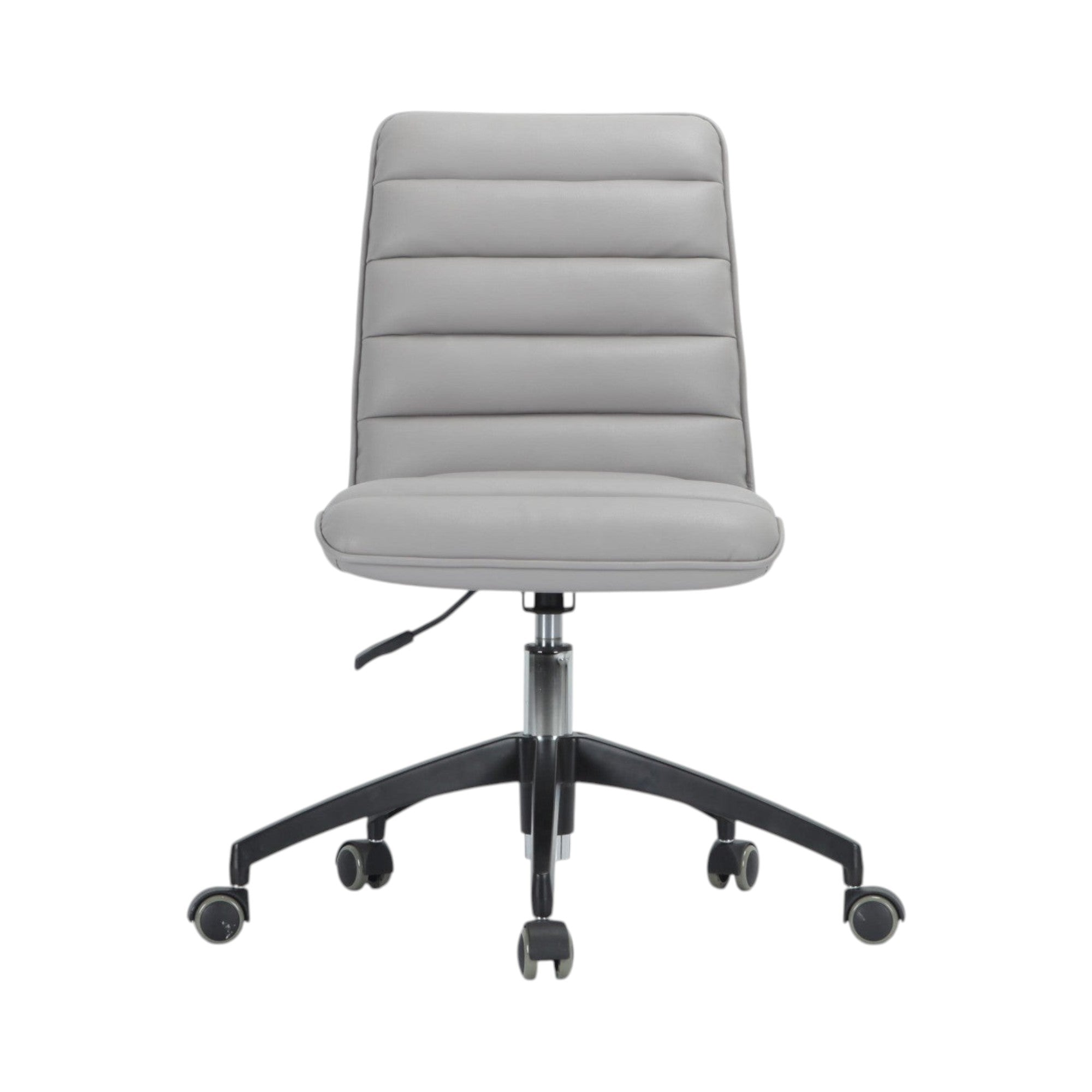 Xiaoyaozuo office chair modern executive chair in light grey faux leather with horizontal stitching, adjustable height, and casters.