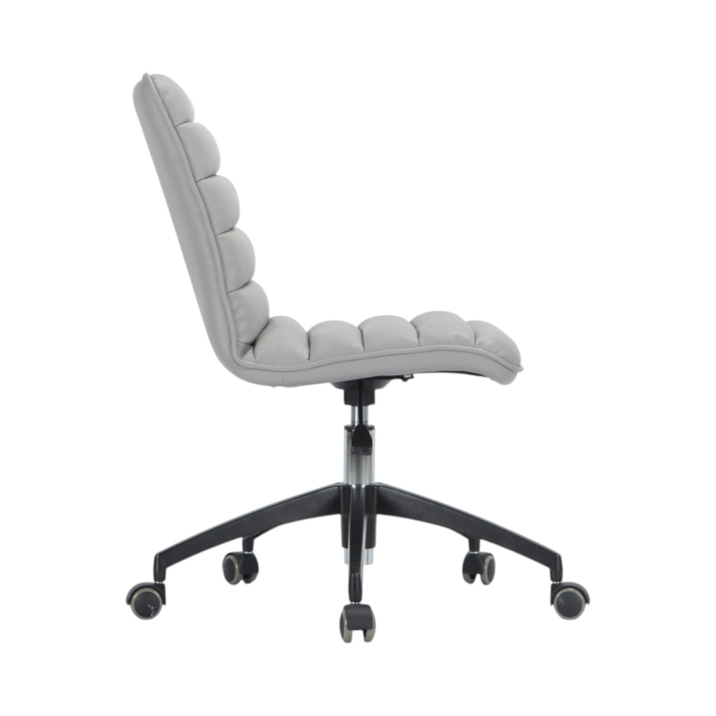 Xiaoyaozuo office chair modern executive chair in light grey faux leather with horizontal stitching and casters.