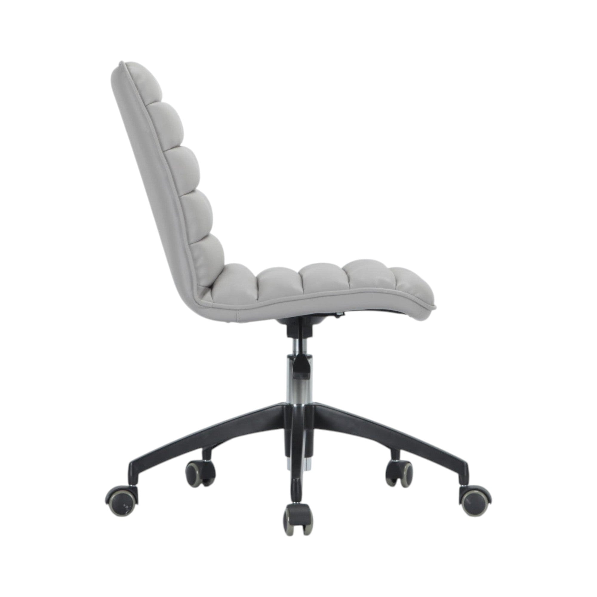 Xiaoyaozuo office chair modern executive chair in light grey faux leather with horizontal stitching and casters.