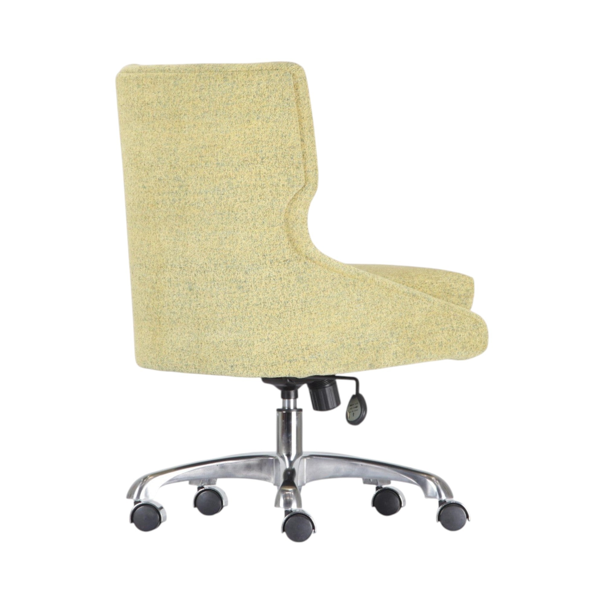 Xiaoyaozuo office chair upholstered in textured light yellow fabric, ergonomic design with chrome base and casters.