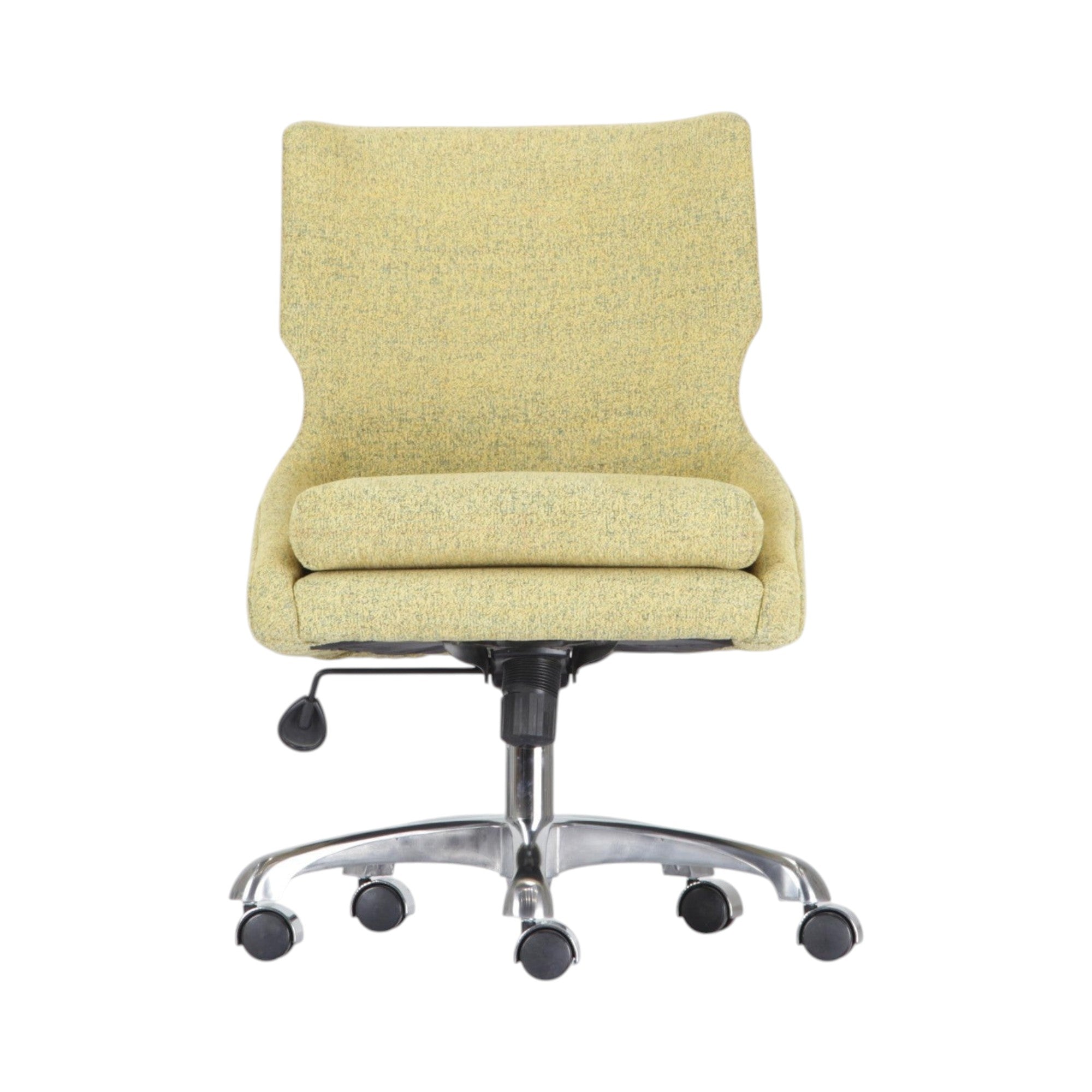 Xiaoyaozuo office chair: Modern upholstered office chair in textured light yellow fabric with ergonomic design and smooth-rolling casters.