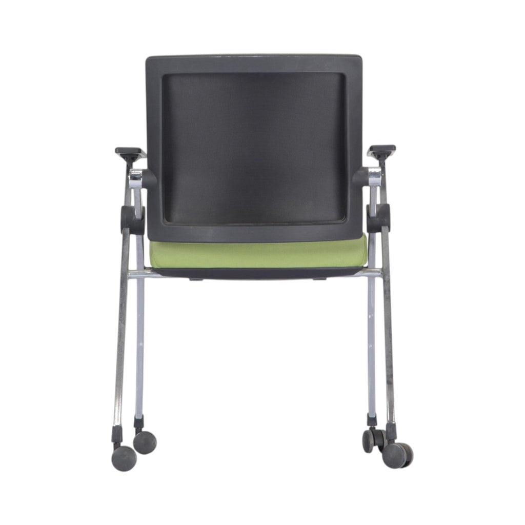 Xiaoyaozuo office chair modern conference chair with wheels, lime green seat and black back, metal frame, casters, armrests.