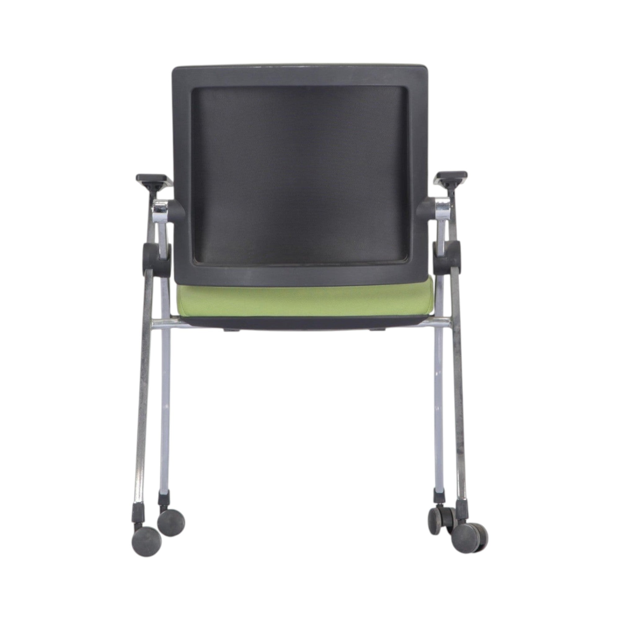 Xiaoyaozuo office chair modern conference chair with wheels, lime green seat and black back, metal frame, casters, armrests.