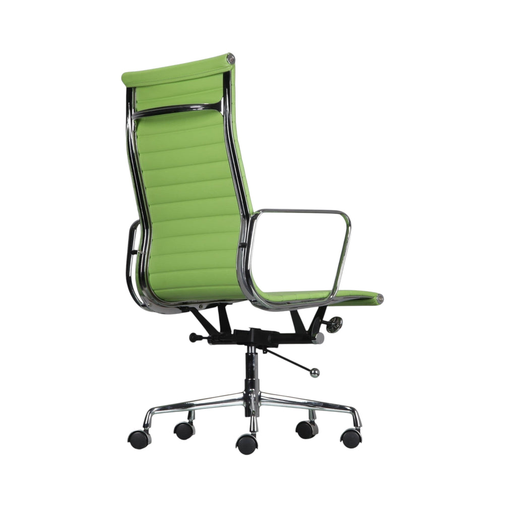 Xiaoyaozuo office chair executive high back chair in lime green faux leather with ribbed detailing and polished chrome frame.