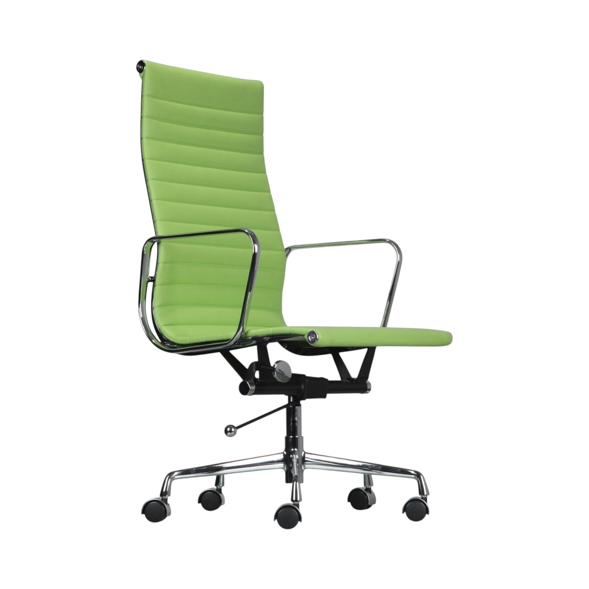 Xiaoyaozuo office chair executive high back chair in lime green faux leather with ribbed detailing and polished chrome frame.