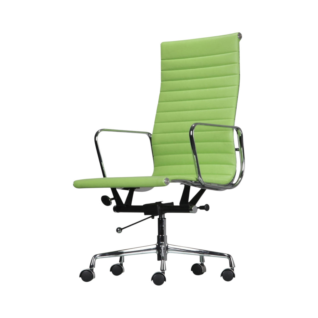 Xiaoyaozuo office chair executive high back chair in lime green faux leather with ribbed detailing and chrome frame.