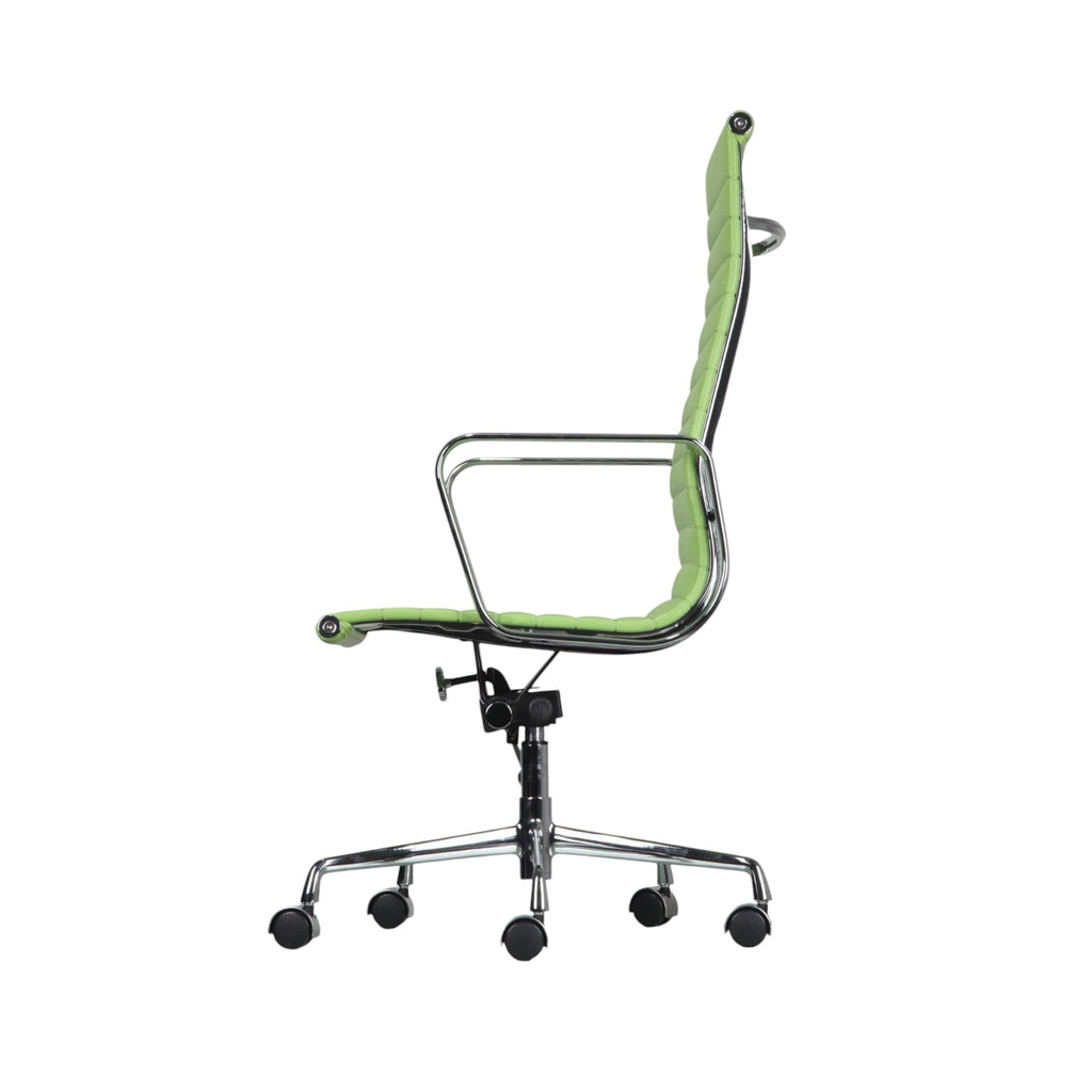 Xiaoyaozuo office chair executive high back chair in lime green faux leather with ribbed detailing and polished chrome frame.
