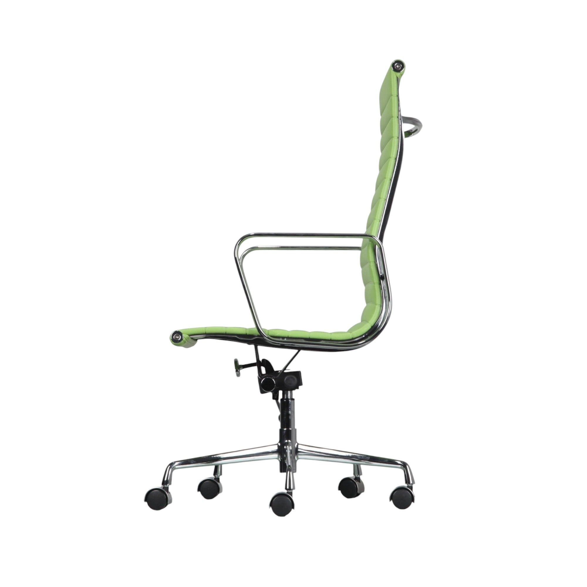 Xiaoyaozuo office chair executive high back chair in lime green faux leather with ribbed detailing and polished chrome frame.