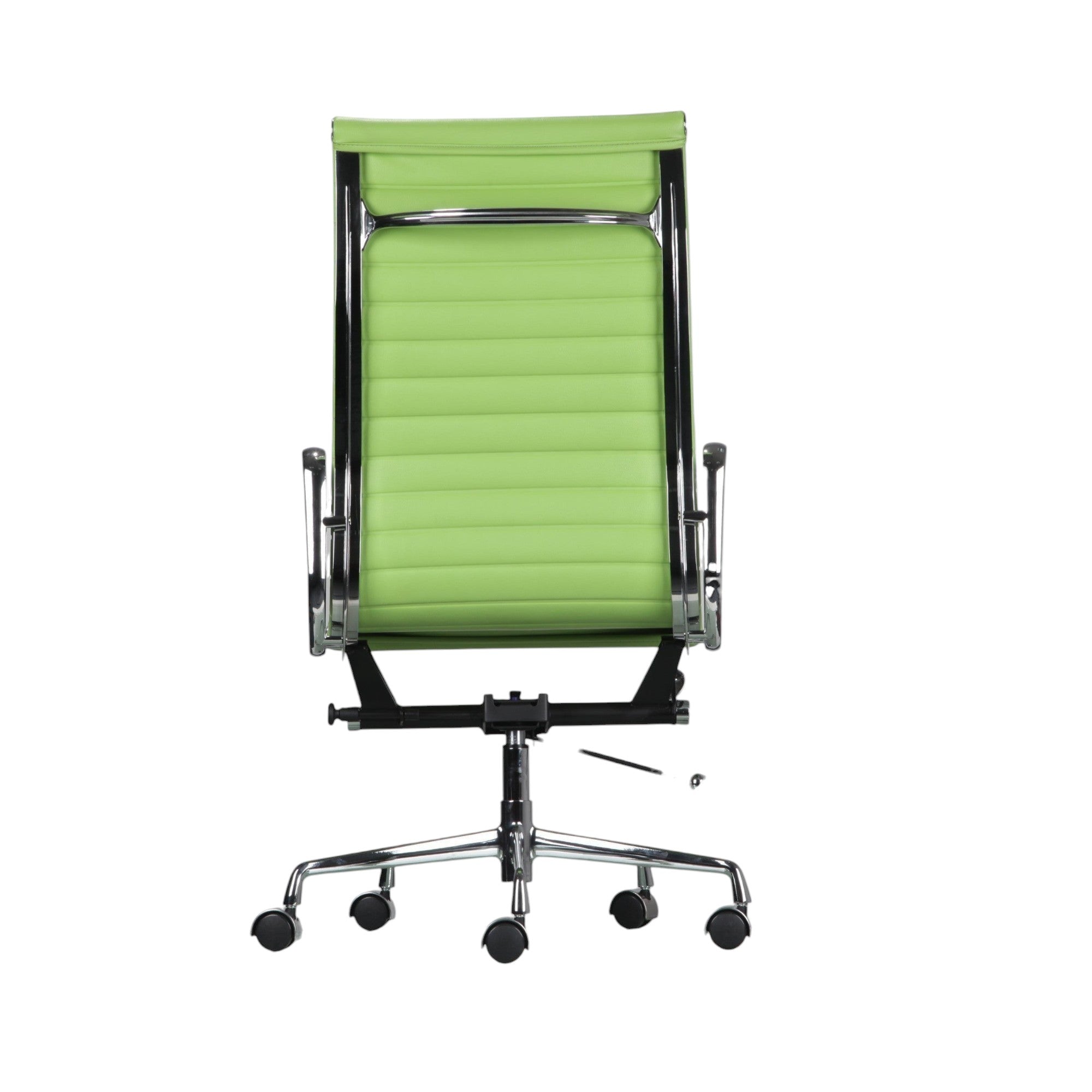 Xiaoyaozuo office chair executive high back chair in lime green faux leather with ribbed detailing and polished chrome frame.