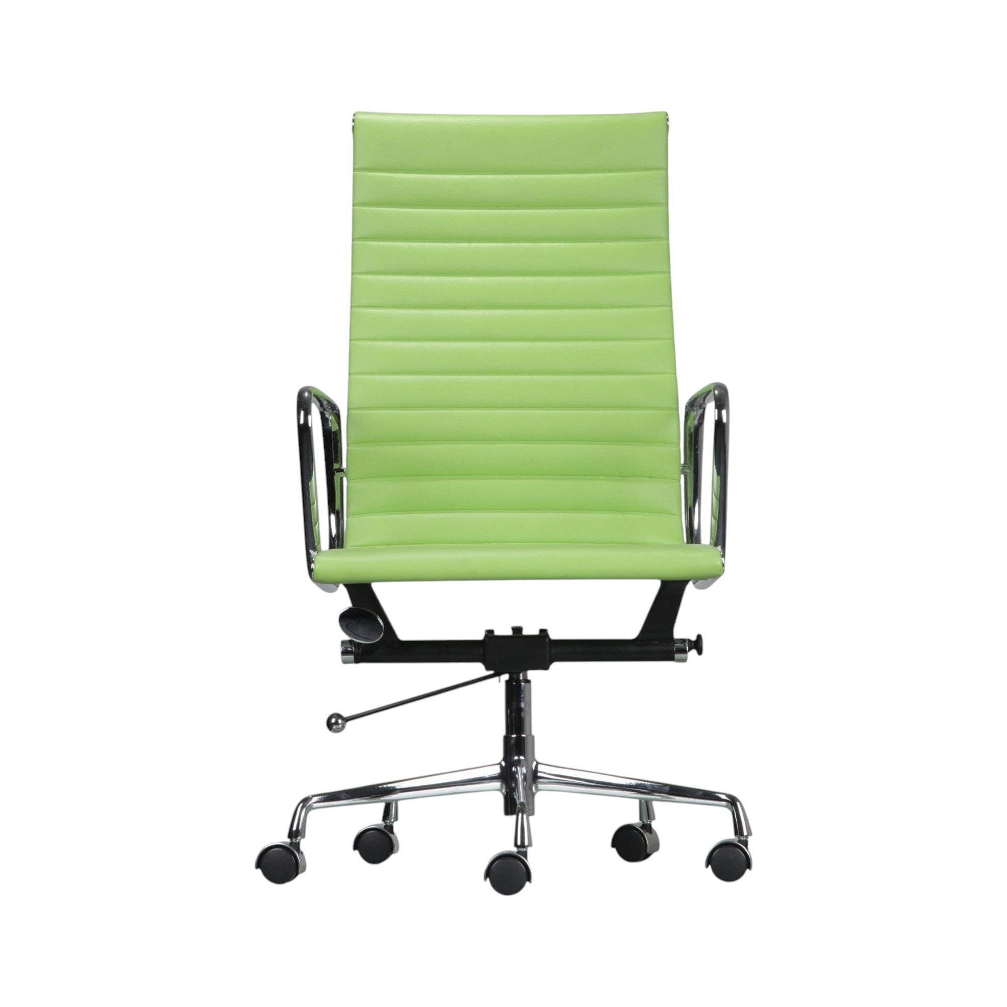 Xiaoyaozuo office chair executive high back chair in lime green faux leather with ribbed detailing and polished chrome frame.