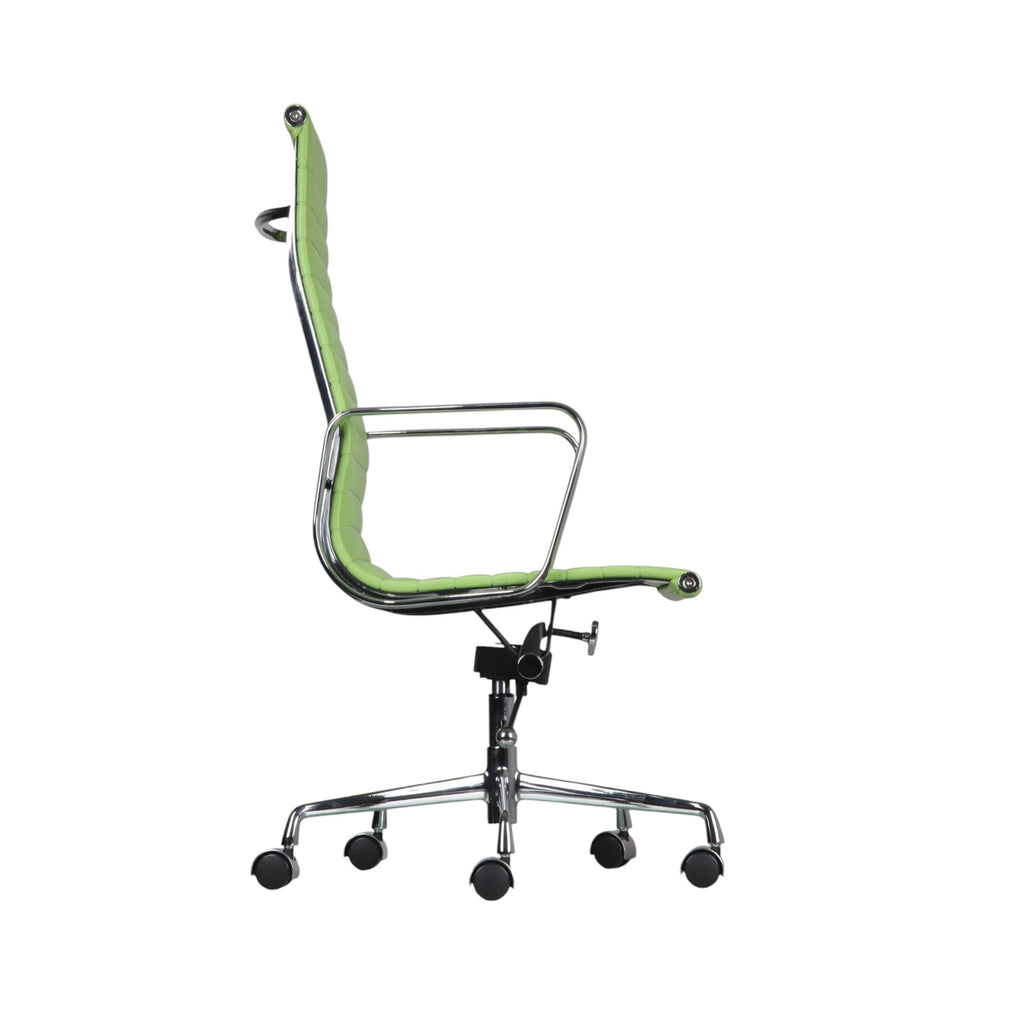 Xiaoyaozuo office chair executive high back chair in lime green faux leather with ribbed detailing and polished chrome frame.