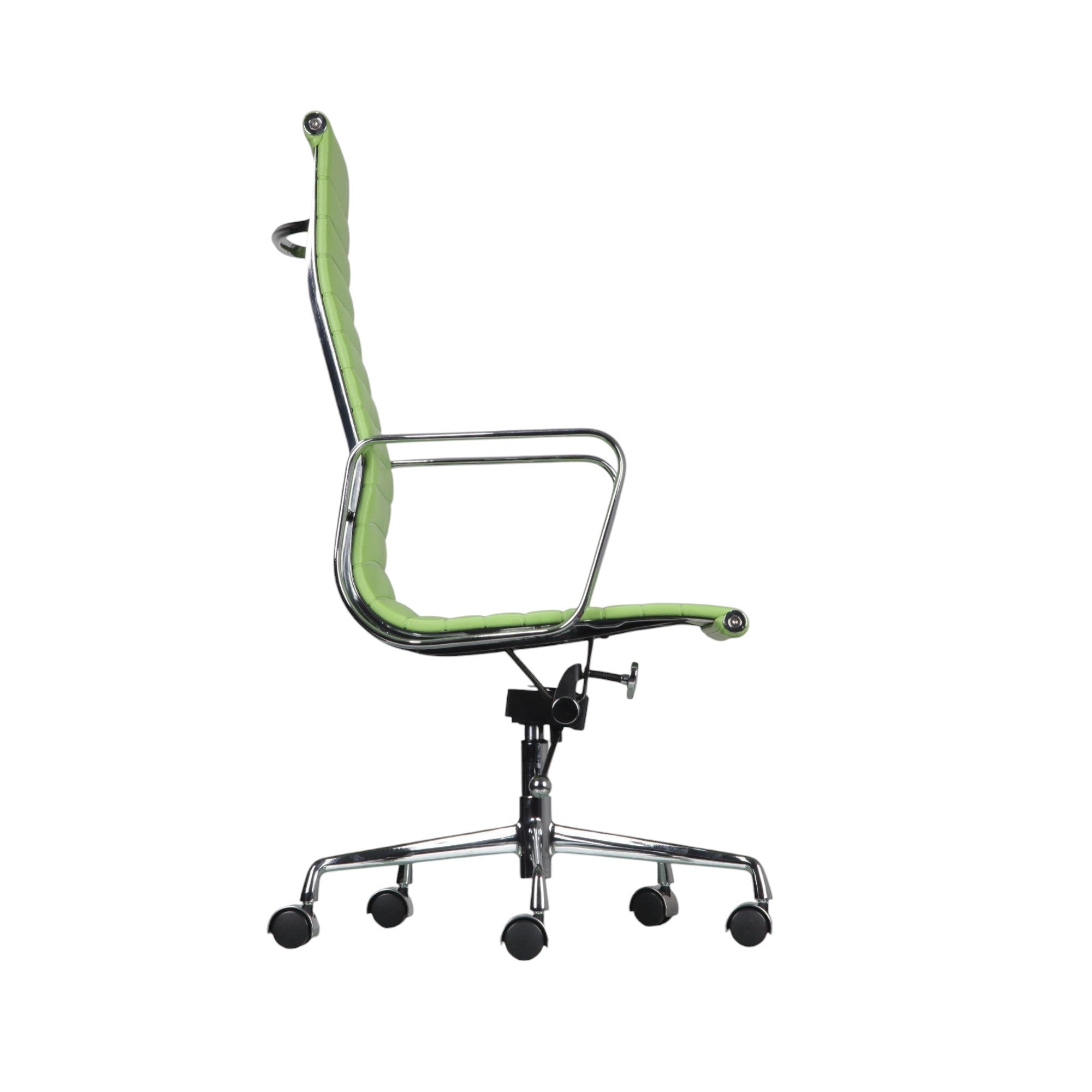 Xiaoyaozuo office chair executive high back chair in lime green faux leather with ribbed detailing and polished chrome frame.