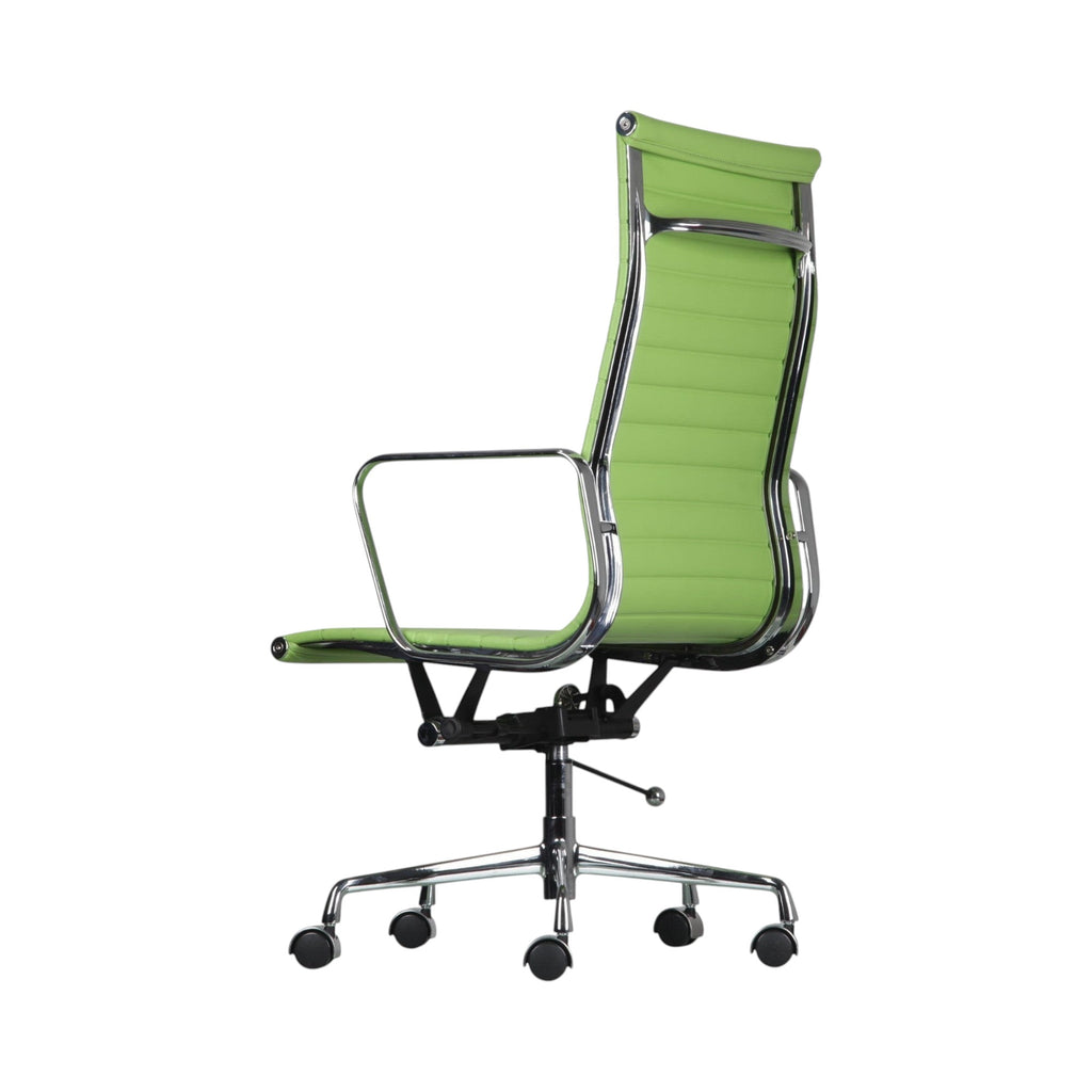 Xiaoyaozuo office chair executive high back chair in lime green faux leather with polished chrome frame and ribbed detailing.