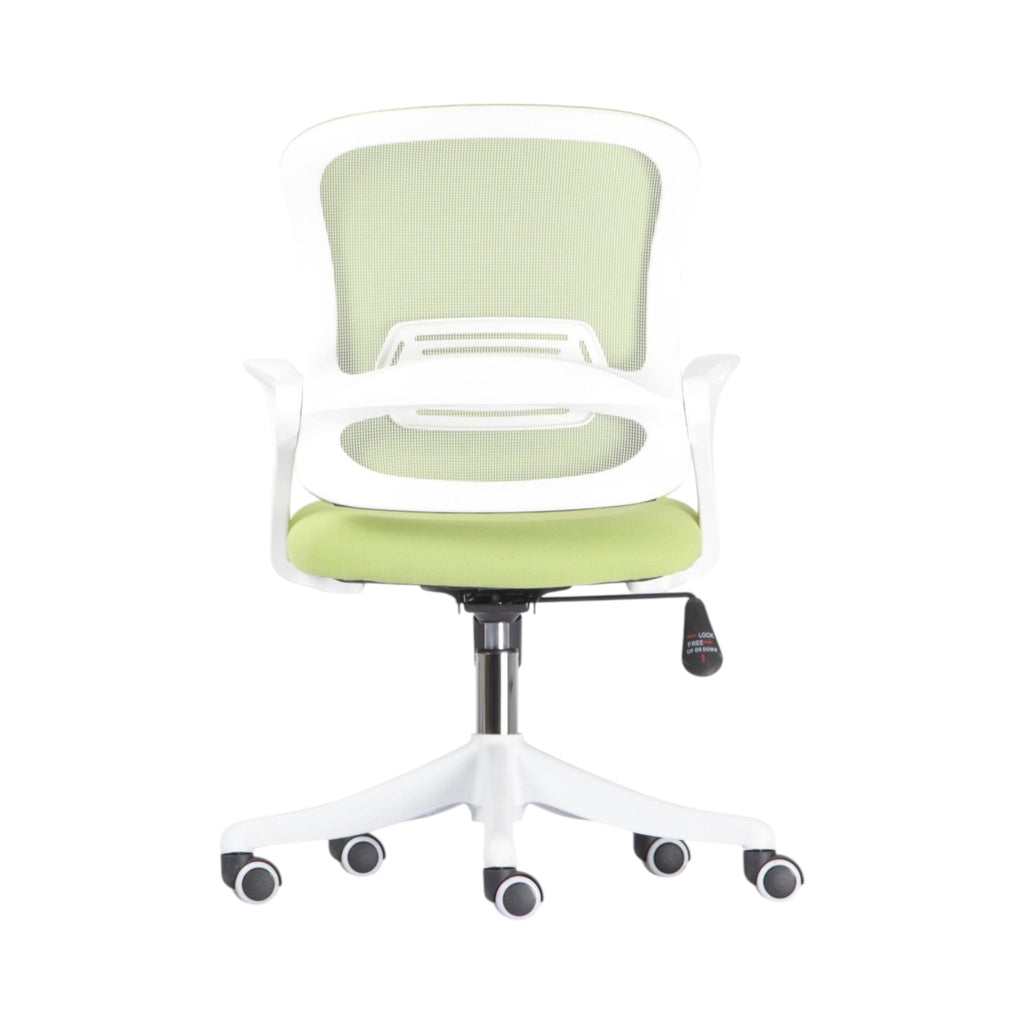 Xiaoyaozuo office chair ergonomic mesh back and padded seat in lime green with white accents and casters.