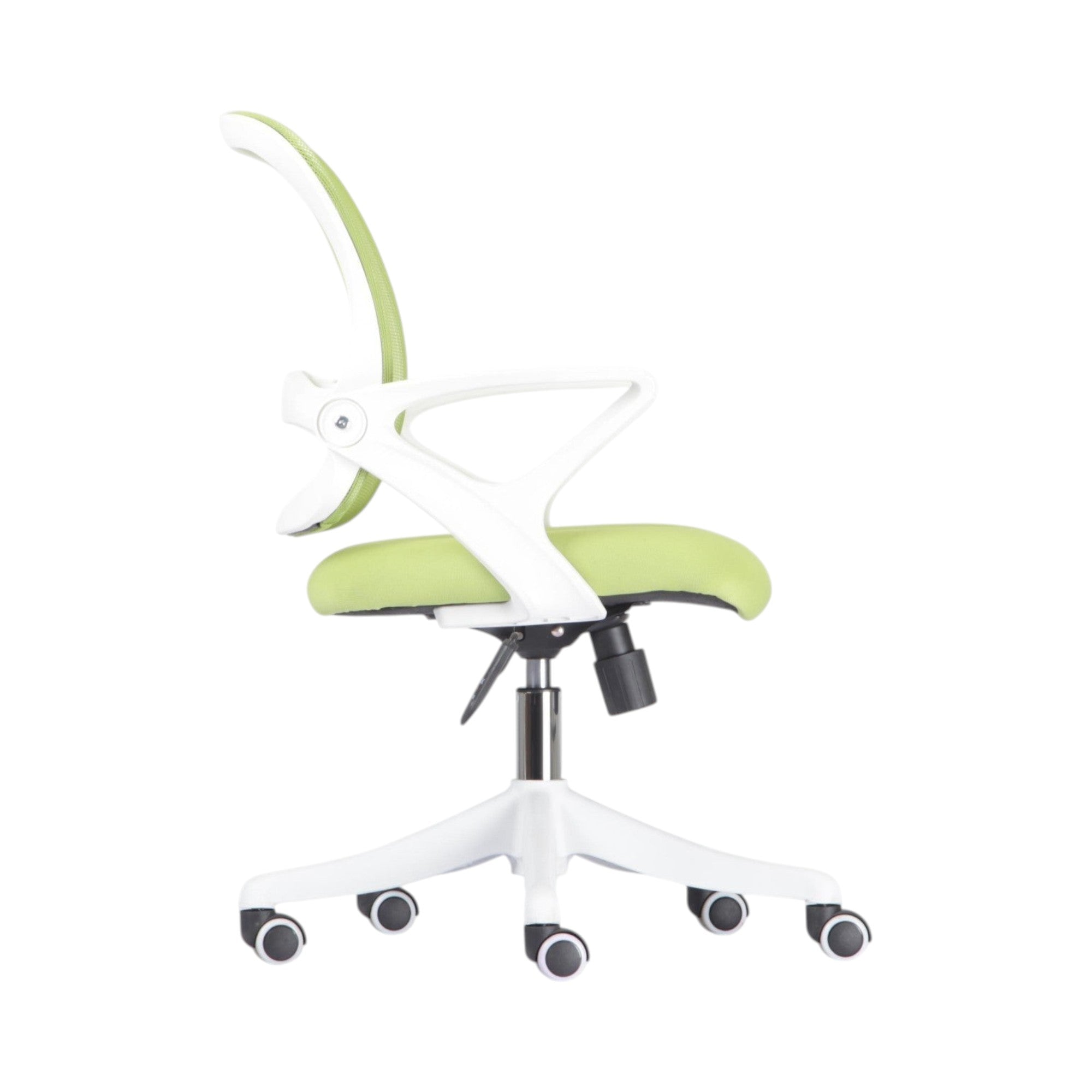 Xiaoyaozuo office chair: ergonomic mesh back, padded lime green seat, white frame, adjustable height, casters. Modern desk chair.