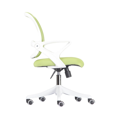 Xiaoyaozuo office chair: ergonomic mesh back, padded lime green seat, white frame, adjustable height, casters. Modern desk chair.