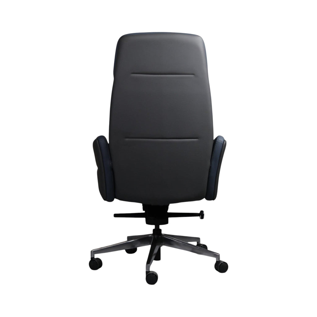 Xiaoyaozuo office chair executive high back chair in navy blue leather with silver metal base and casters