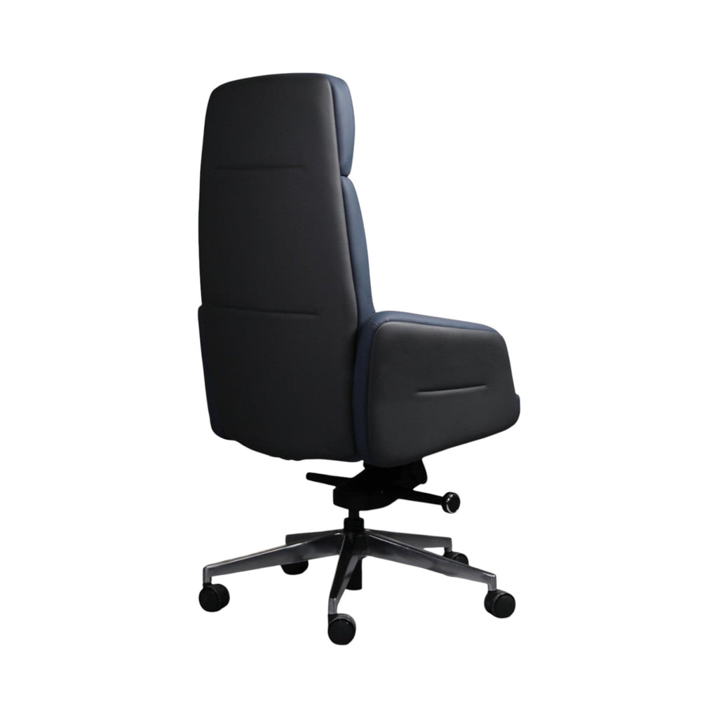 Xiaoyaozuo office chair executive high back chair in navy blue leather with ergonomic support and chrome base.