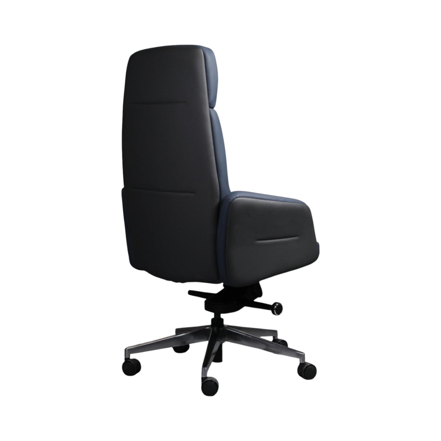 Xiaoyaozuo office chair executive high back chair in navy blue leather with ergonomic support and chrome base.