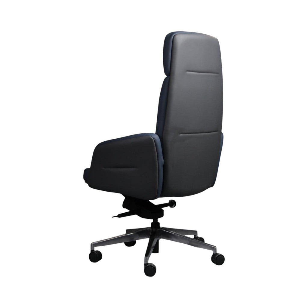 Xiaoyaozuo office chair: Executive high back office chair in navy blue leather with ergonomic design and metal base.