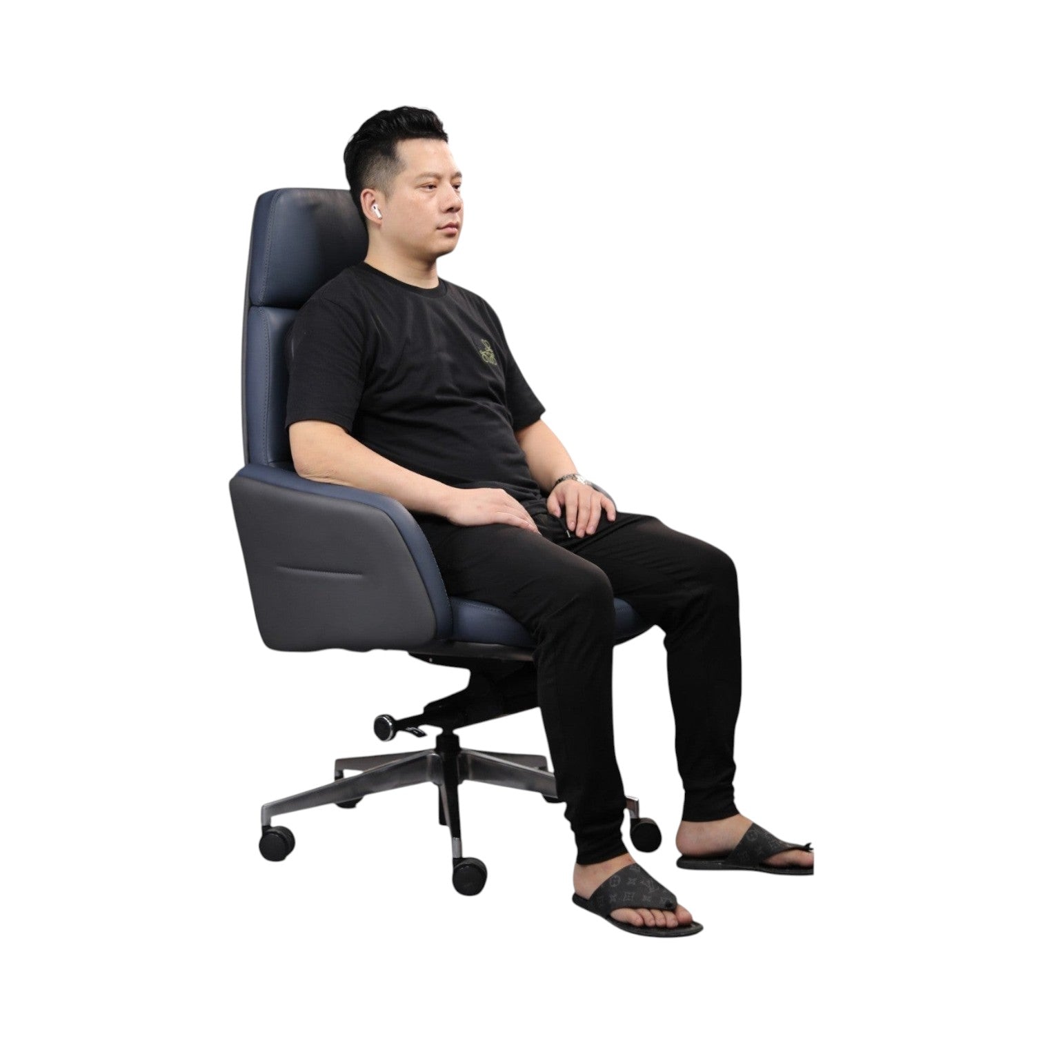 Xiaoyaozuo office chair navy blue leather executive high back chair with ergonomic support and casters.