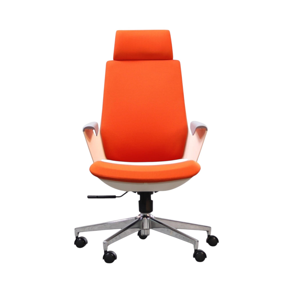 Xiaoyaozuo office chair ergonomic high back chair with orange upholstered seat, adjustable headrest, and white frame.