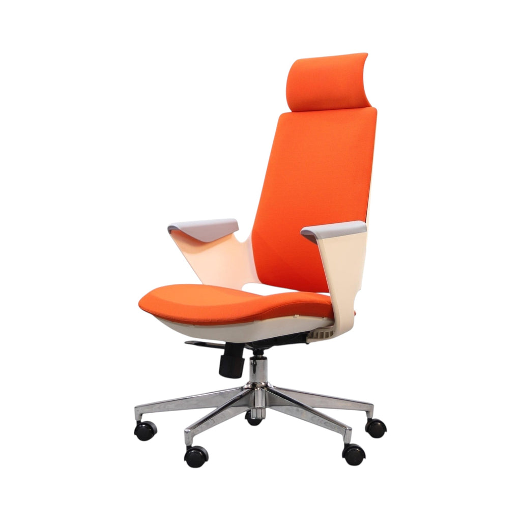 Xiaoyaozuo office chair ergonomic high back chair with orange upholstered seat, adjustable headrest, and white frame.