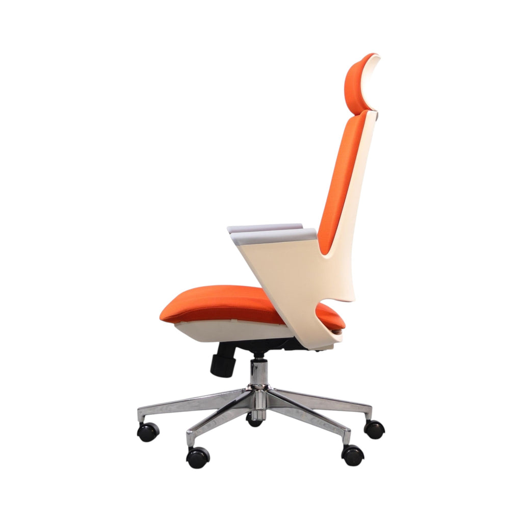 Xiaoyaozuo office chair: Ergonomic high back chair with orange upholstered seat, adjustable headrest, and white frame.