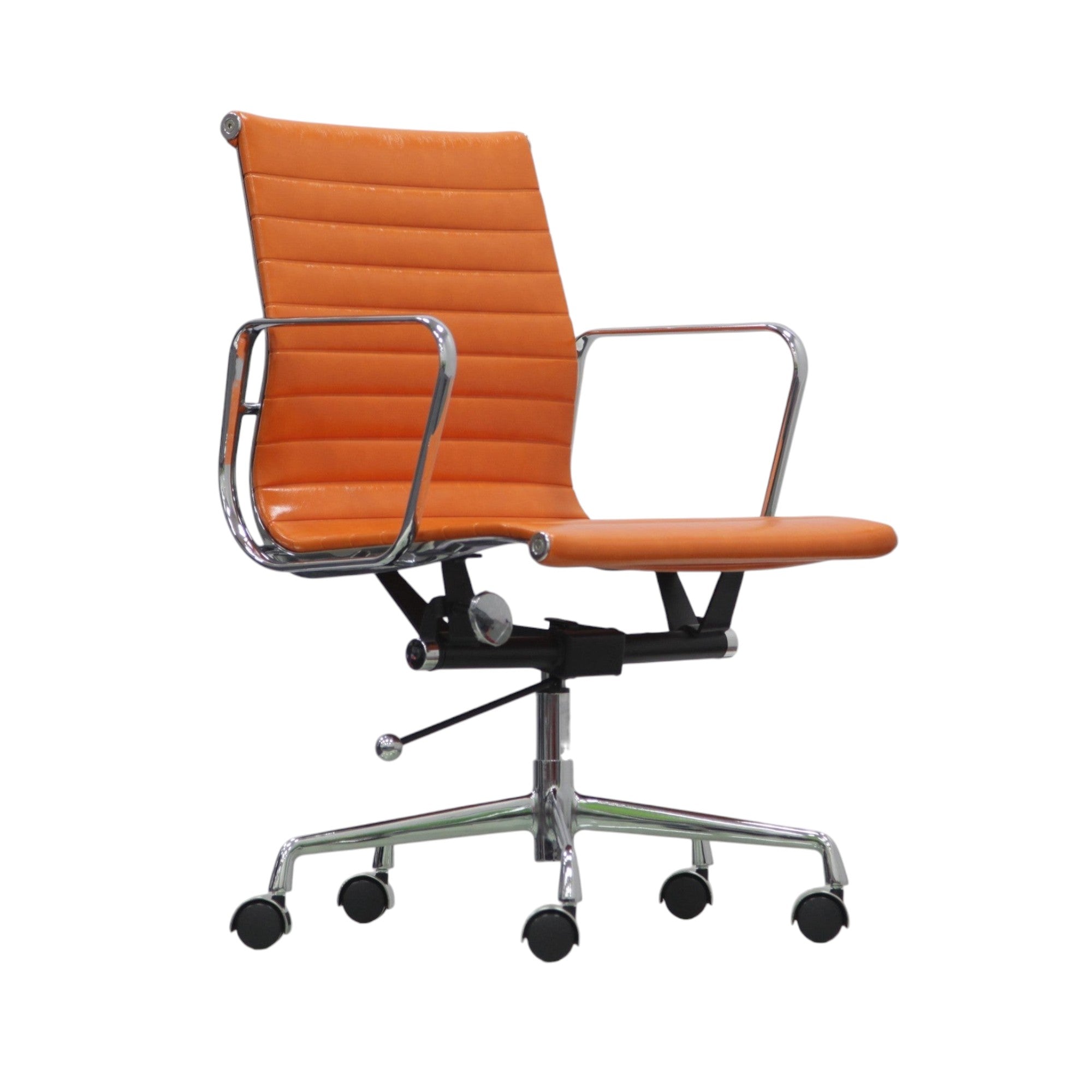 Xiaoyaozuo office chair orange faux leather executive chair with chrome armrests and base with casters