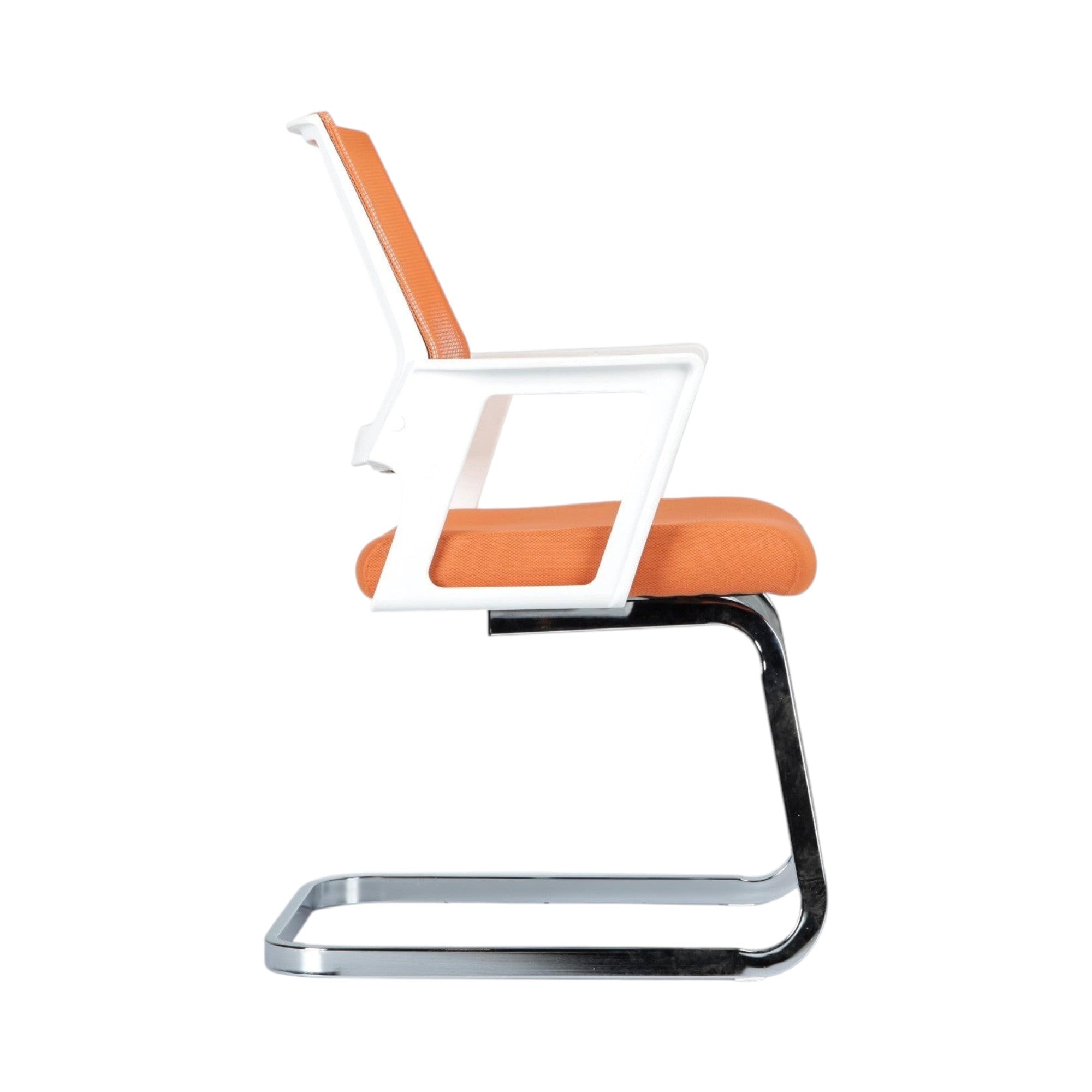 Xiaoyaozuo office chair modern orange mesh back guest chair with white armrests and chrome sled base