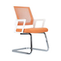 Xiaoyaozuo office chair: Modern orange mesh back guest chair with white armrests and chrome sled base.