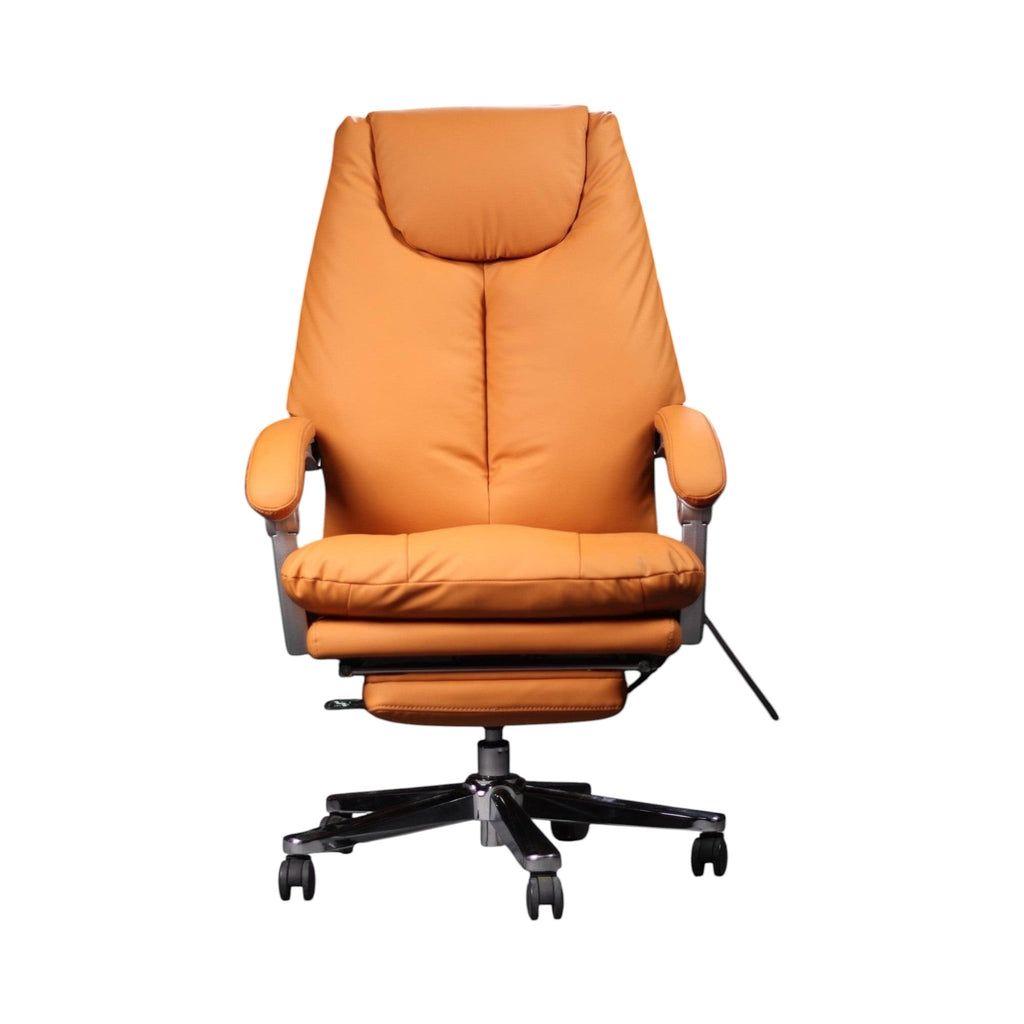 Xiaoyaozuo office chair executive orange PU leather ergonomic chair with footrest and high backrest.